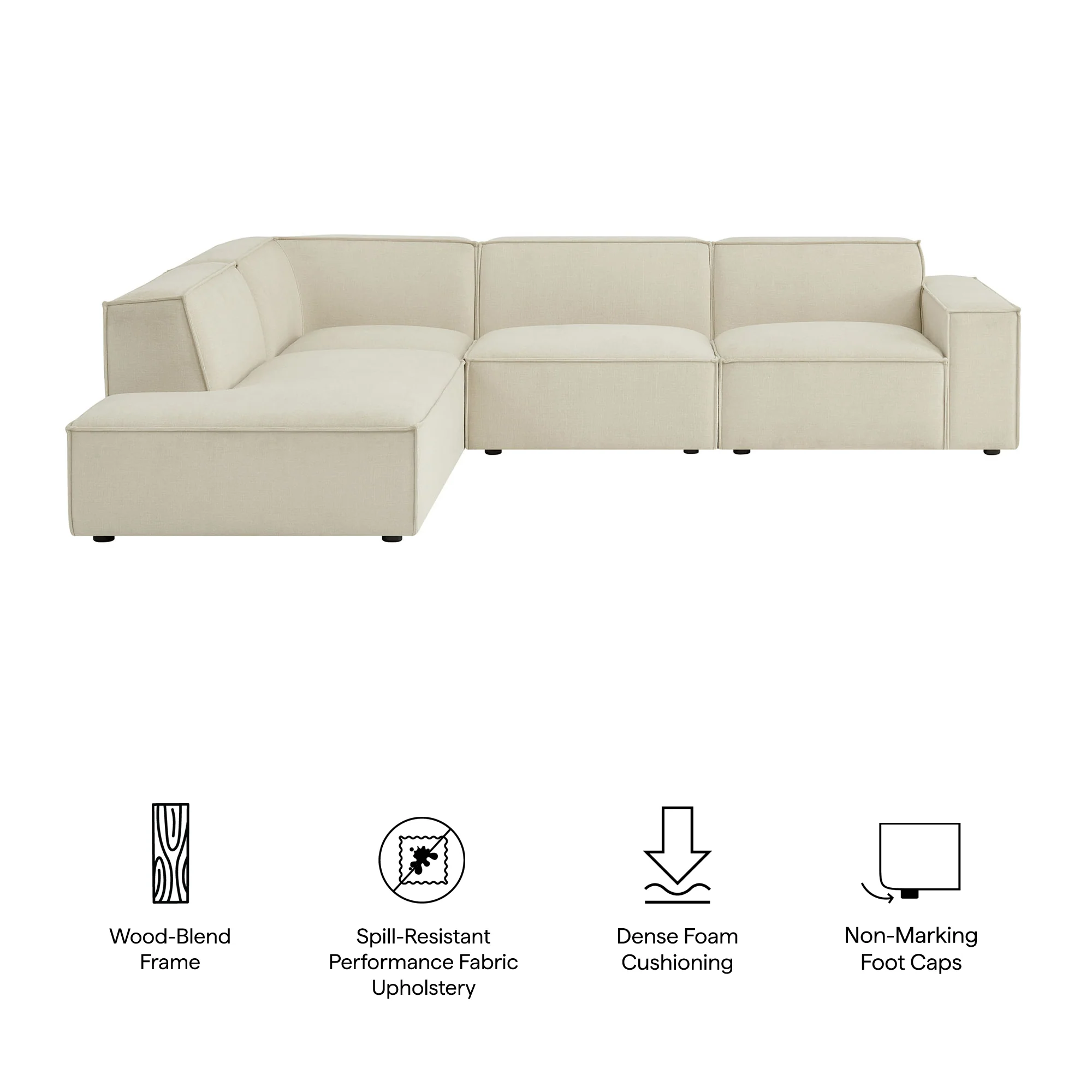 Restore 4-Piece Performance Fabric Upholstered Modular L-Shaped Sofa by Modway - Image 7