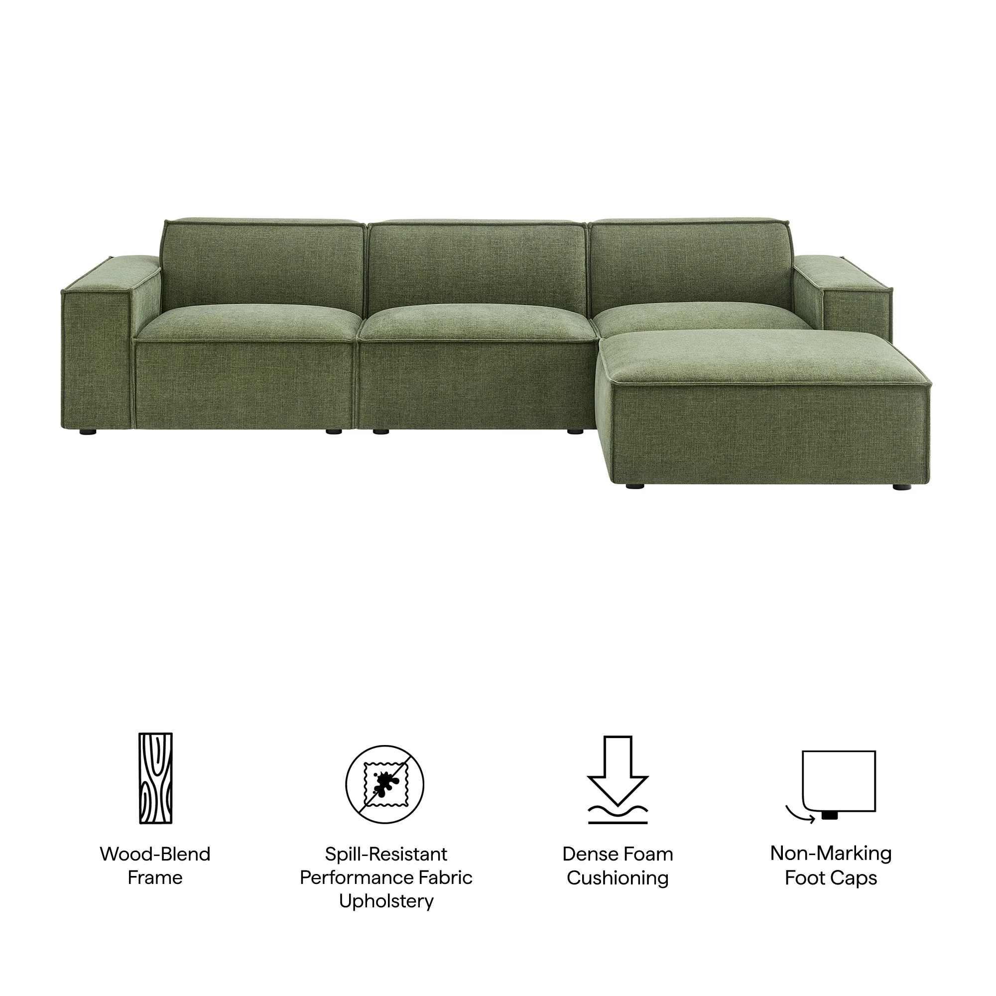 Restore 4-Piece Performance Fabric Upholstered Modular Sofa Set with Ottoman by Modway - Image 21