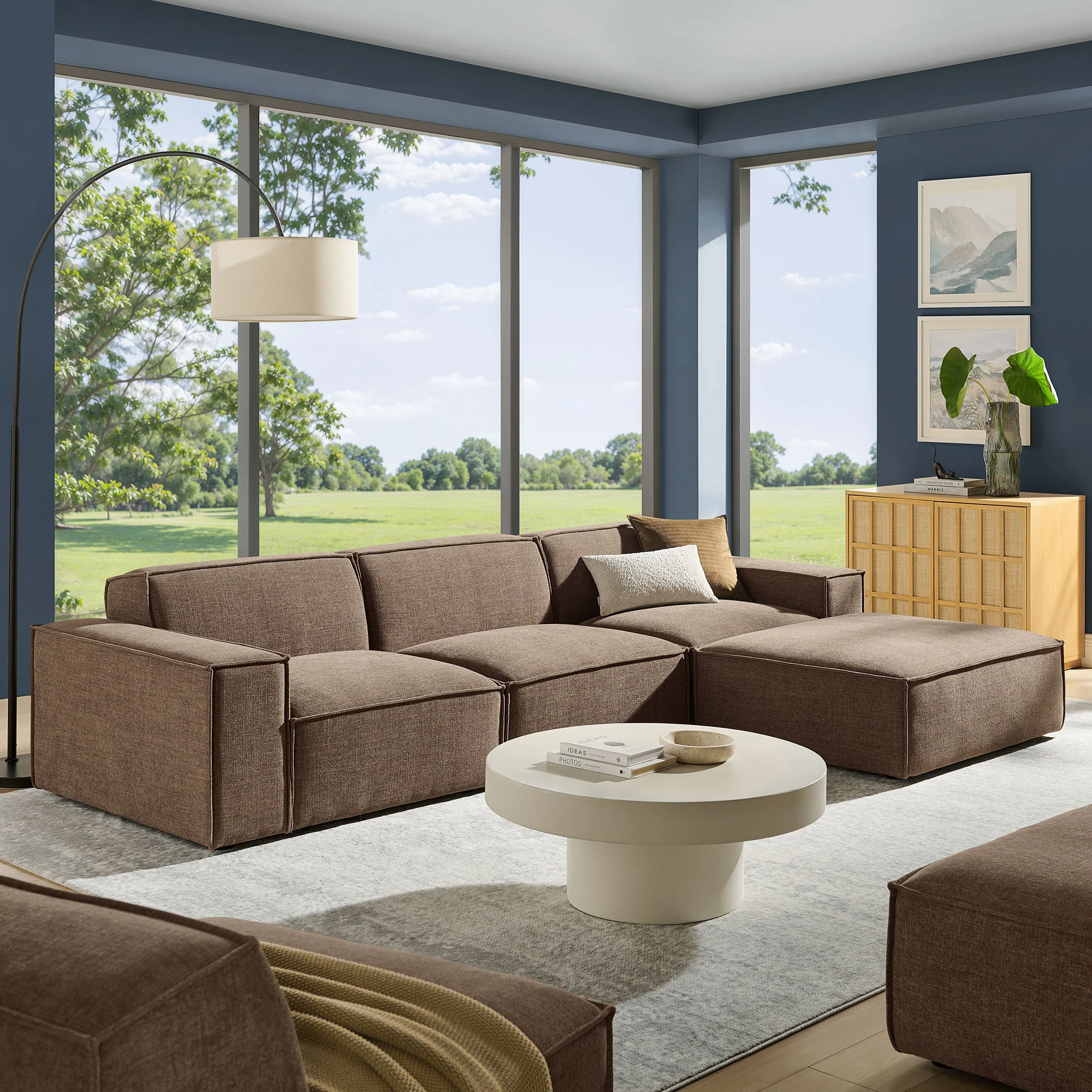 Restore 4-Piece Performance Fabric Upholstered Modular Sofa Set with Ottoman by Modway - Image 33