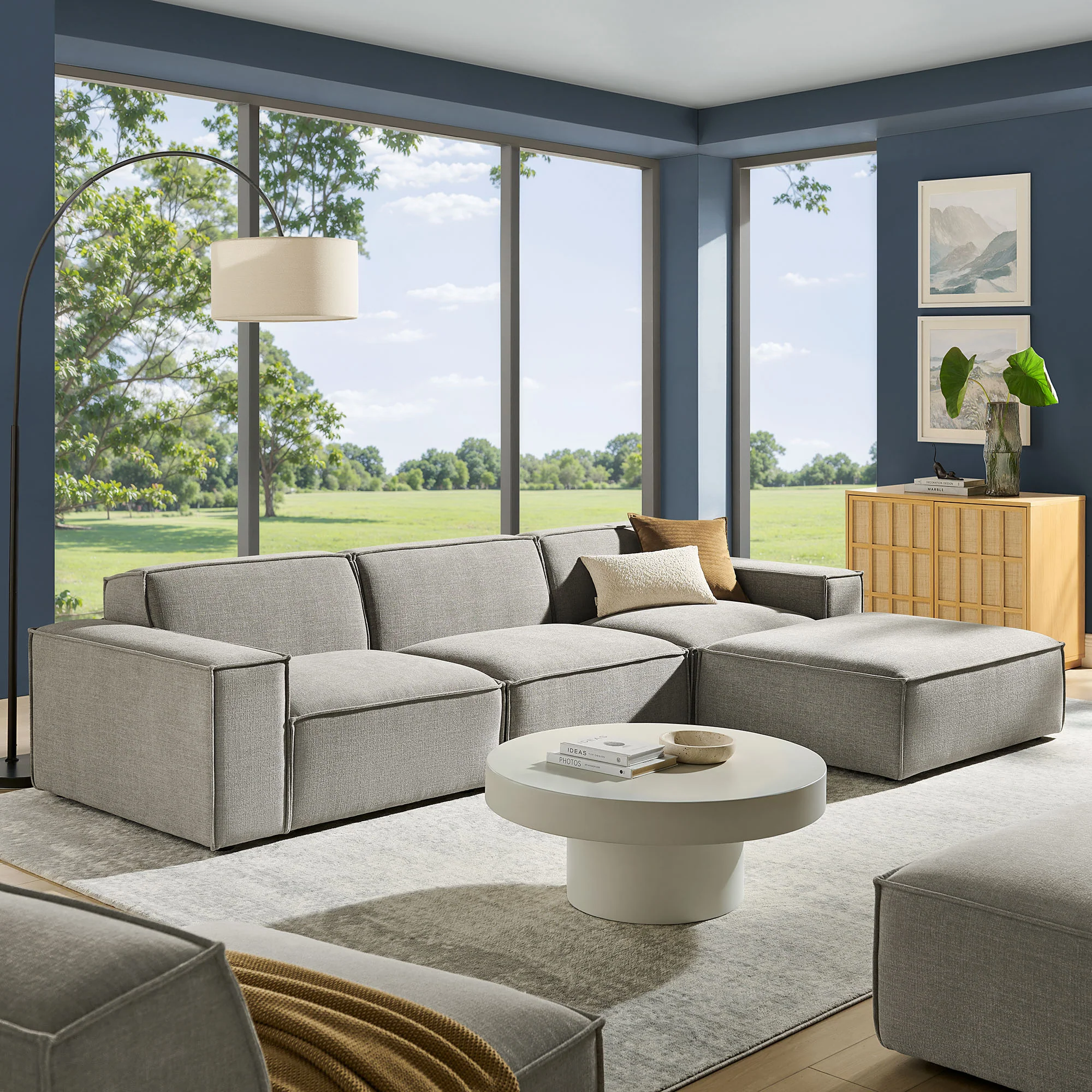 Restore 4-Piece Performance Fabric Upholstered Modular Sofa Set with Ottoman by Modway - Image 46