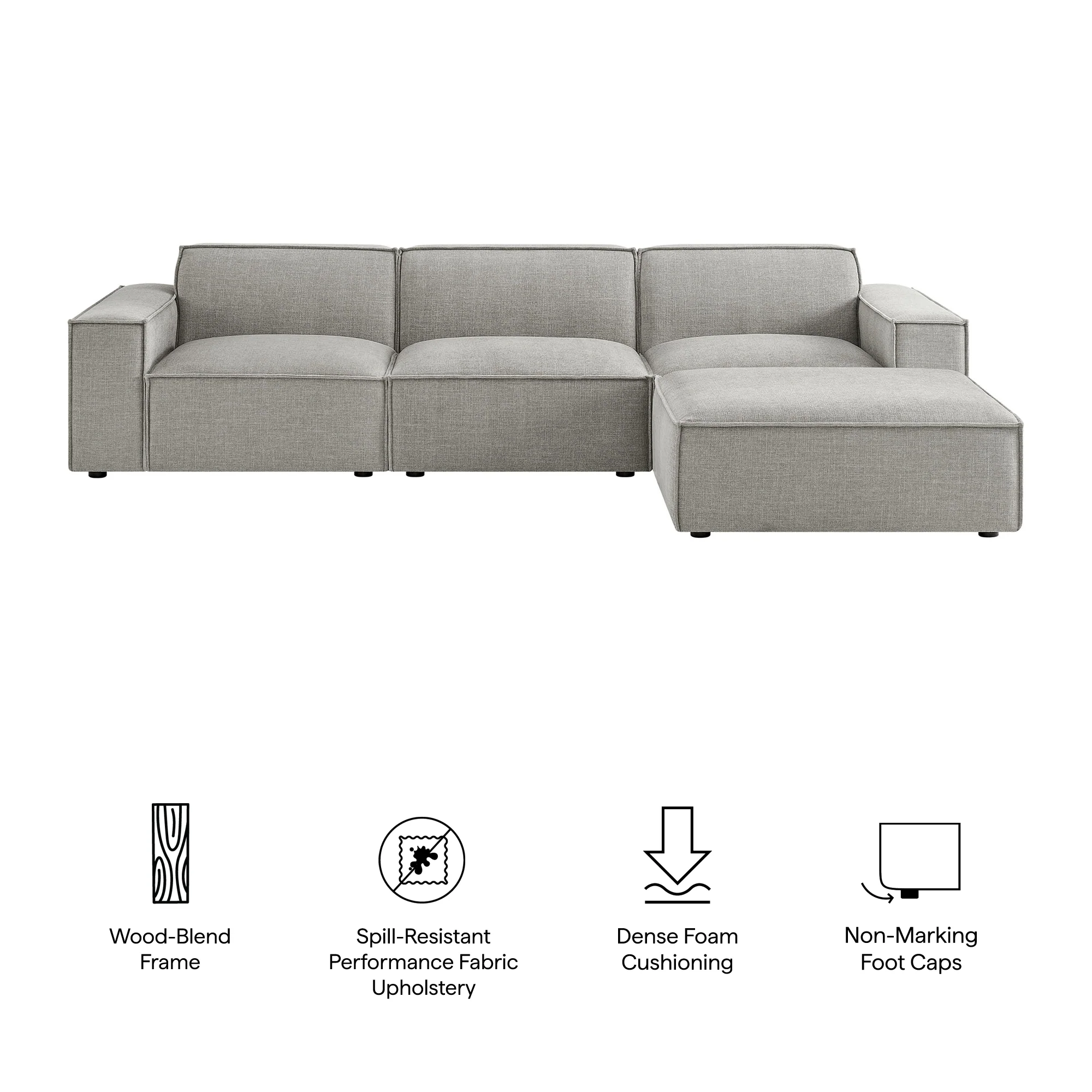 Restore 4-Piece Performance Fabric Upholstered Modular Sofa Set with Ottoman by Modway - Image 47
