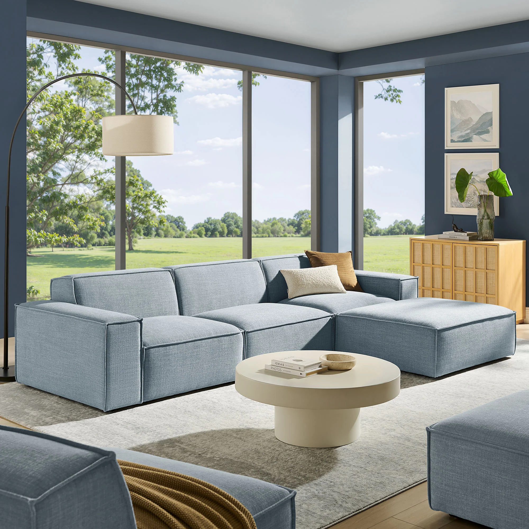 Restore 4-Piece Performance Fabric Upholstered Modular Sofa Set with Ottoman by Modway - Image 59