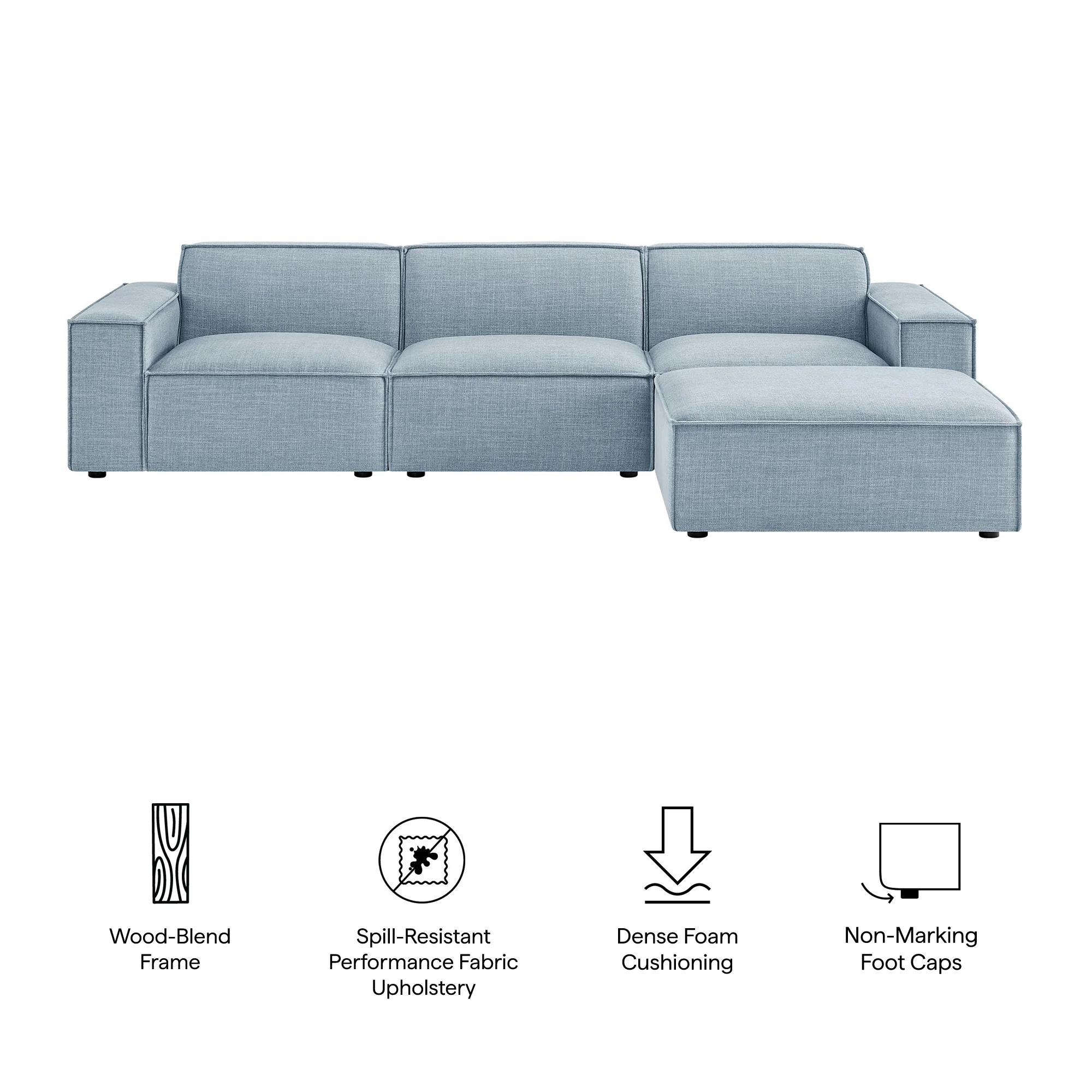 Restore 4-Piece Performance Fabric Upholstered Modular Sofa Set with Ottoman by Modway - Image 60
