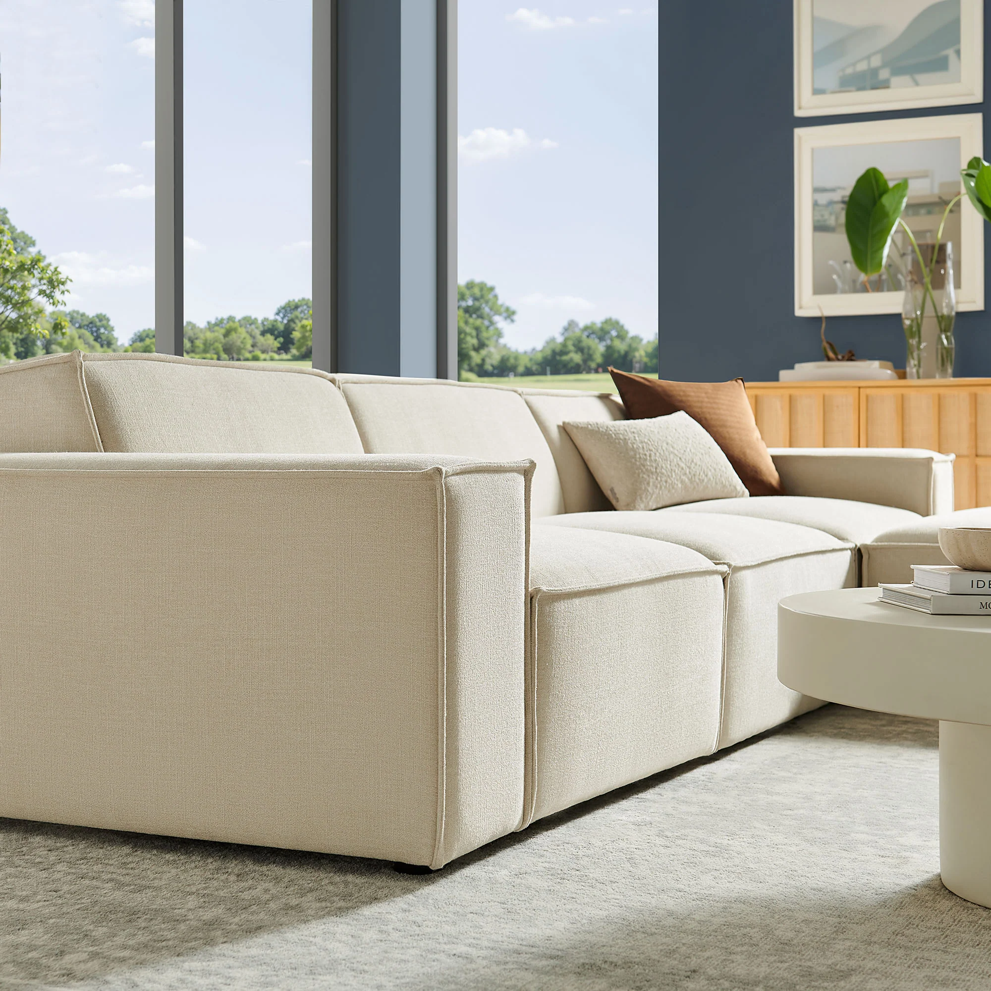 Restore 4-Piece Performance Fabric Upholstered Modular Sofa Set with Ottoman by Modway - Image 7