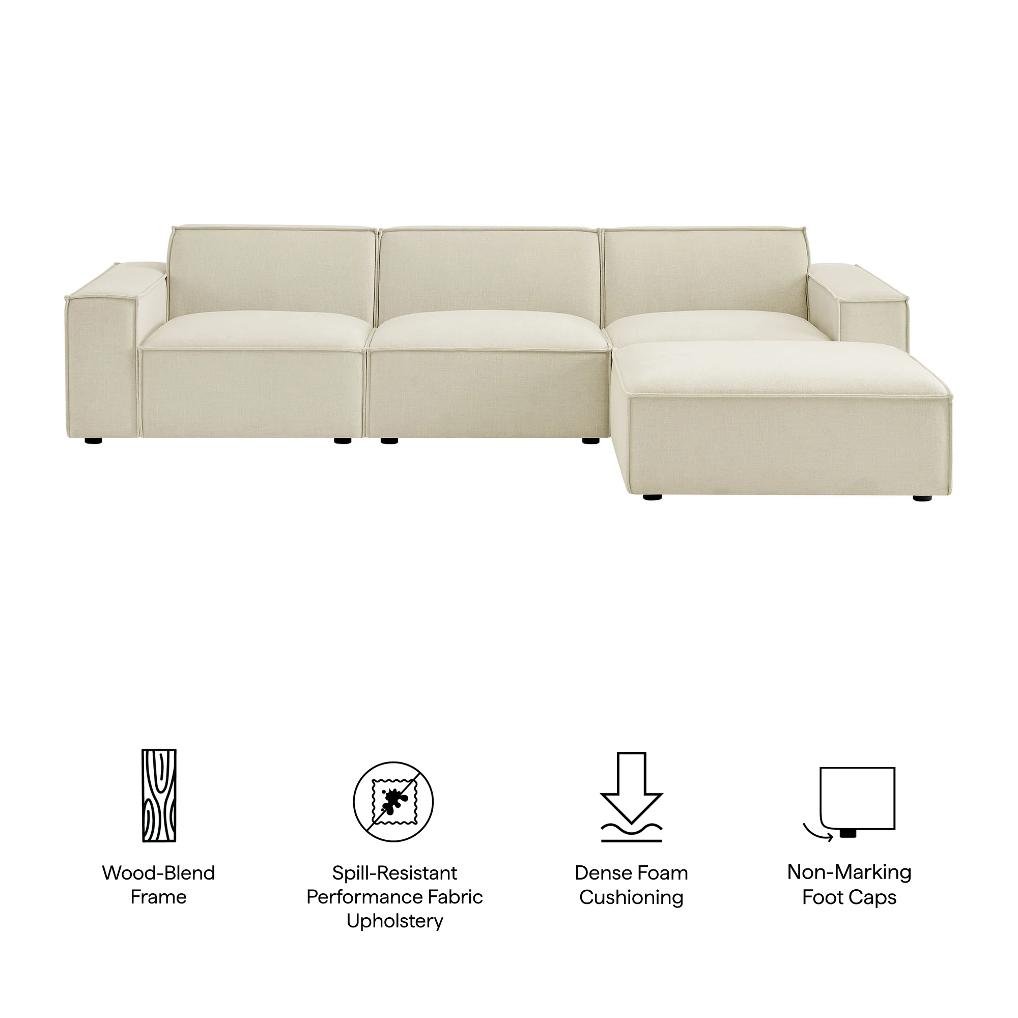 Restore 4-Piece Performance Fabric Upholstered Modular Sofa Set with Ottoman by Modway - Image 8