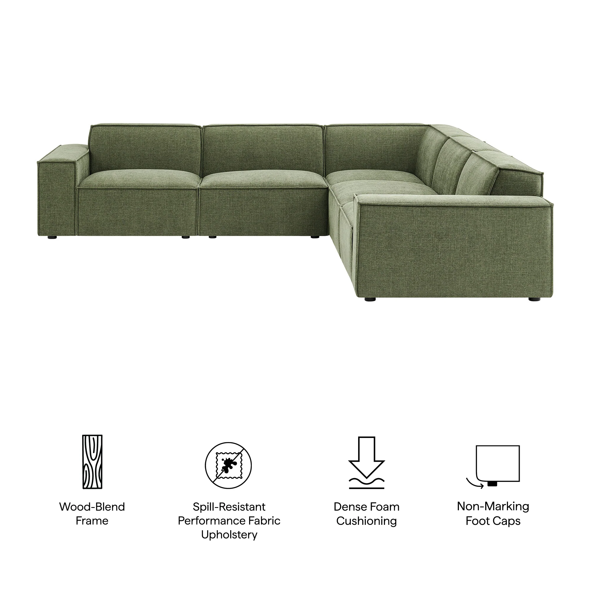 Restore 5-Piece Performance Fabric Upholstered Modular L-Shaped Sofa by Modway - Image 19