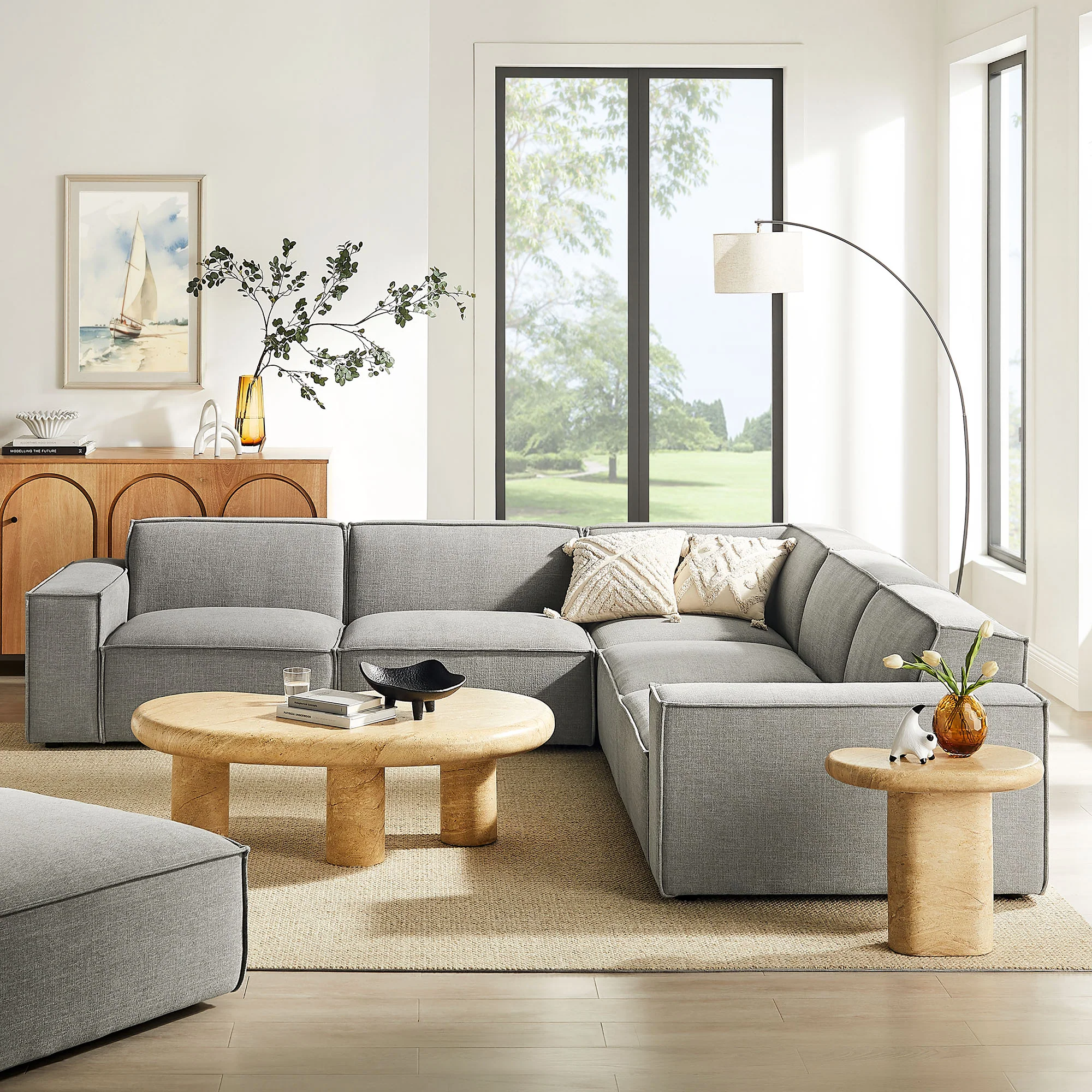 Restore 5-Piece Performance Fabric Upholstered Modular L-Shaped Sofa by Modway - Image 42