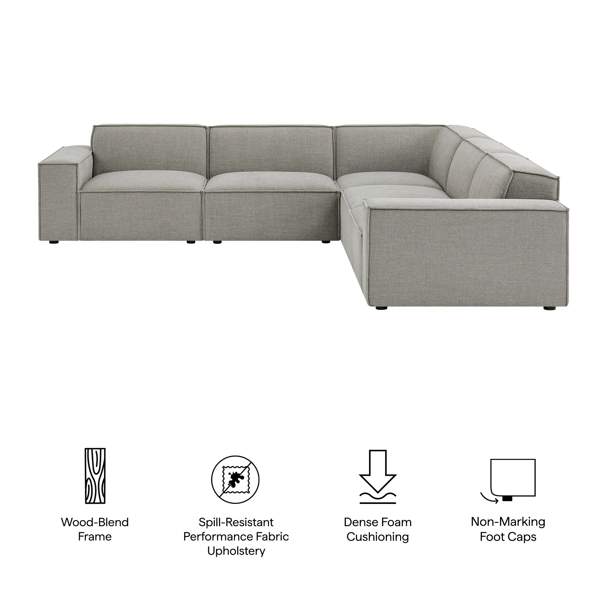Restore 5-Piece Performance Fabric Upholstered Modular L-Shaped Sofa by Modway - Image 43