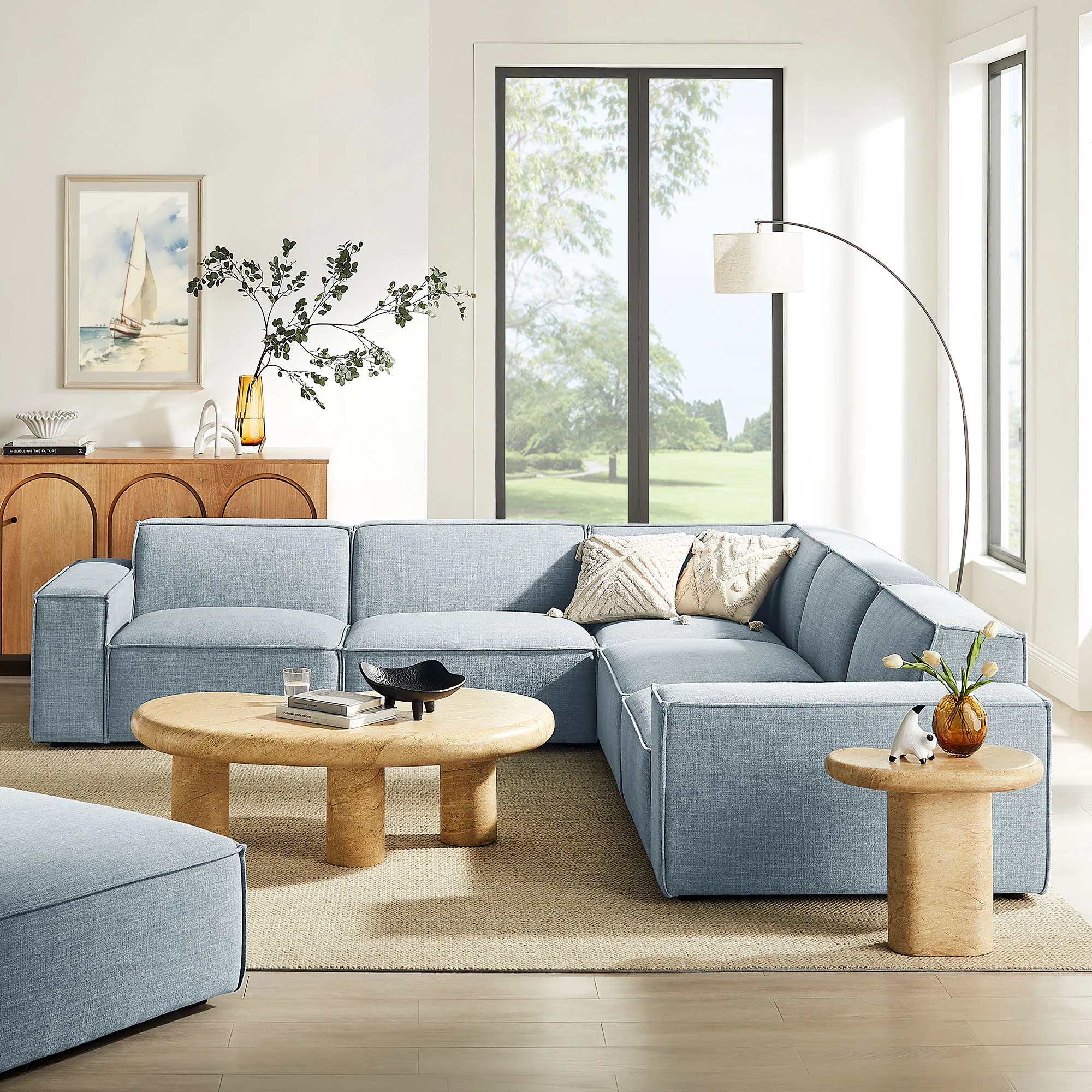 Restore 5-Piece Performance Fabric Upholstered Modular L-Shaped Sofa by Modway - Image 54