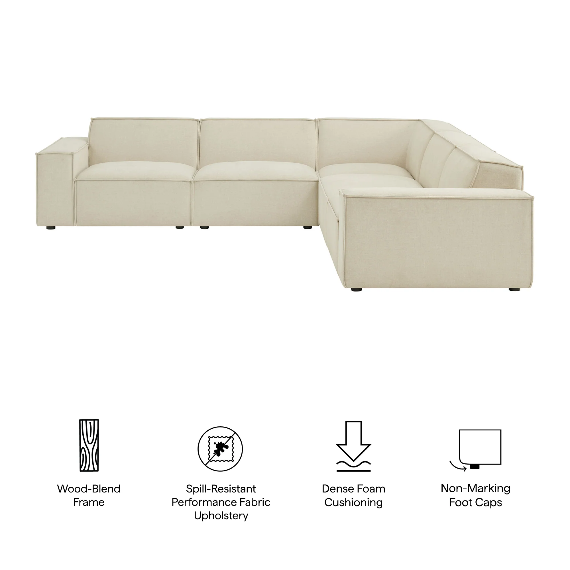 Restore 5-Piece Performance Fabric Upholstered Modular L-Shaped Sofa by Modway - Image 7