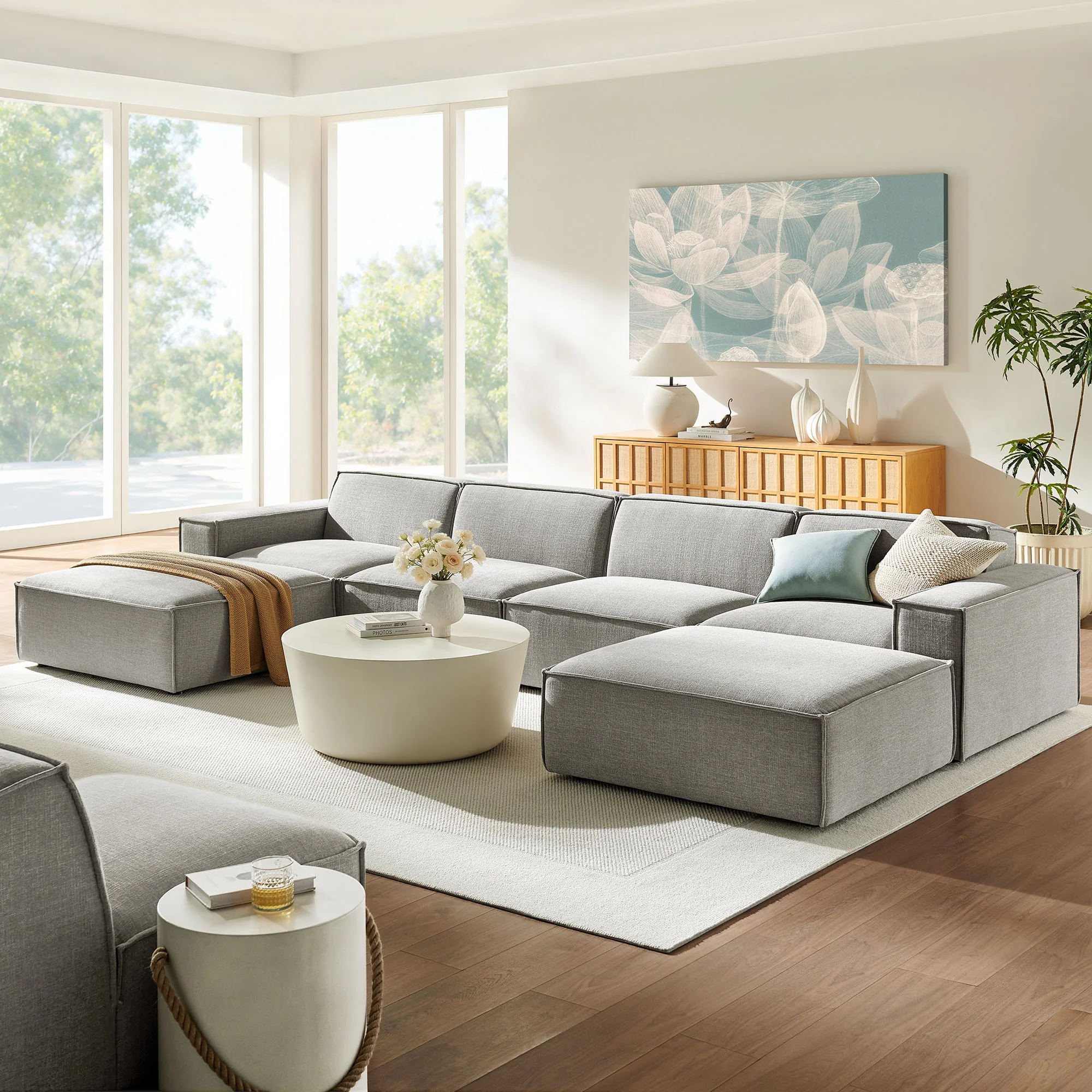 Restore 6-Piece Performance Fabric Upholstered Modular Sectional Sofa by Modway - Image 42