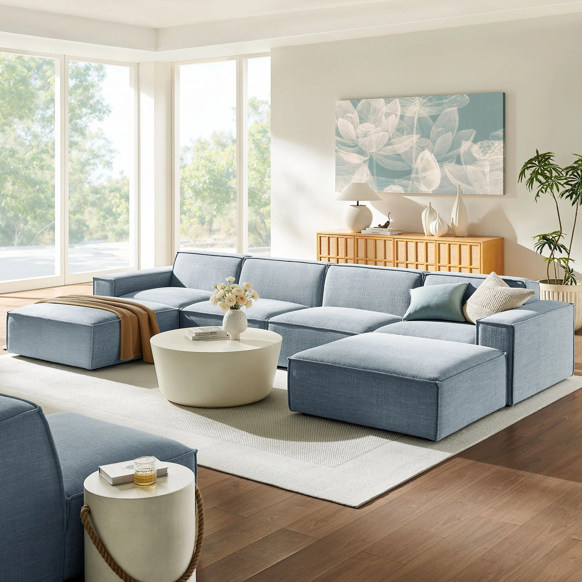 Restore 6-Piece Performance Fabric Upholstered Modular Sectional Sofa by Modway - Image 54