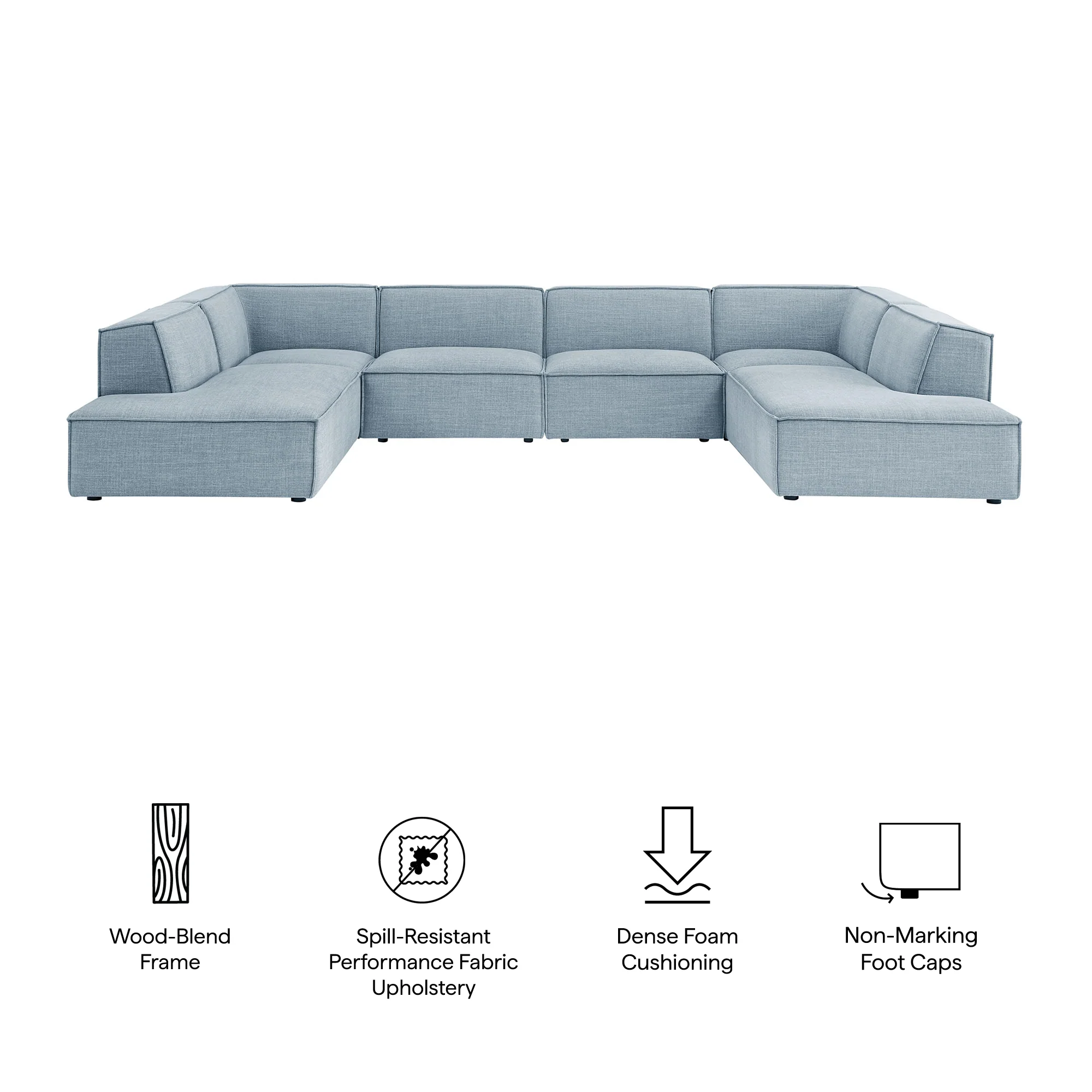 Restore 6-Piece Performance Fabric Upholstered U-Shaped Sectional Sofa by Modway - Image 55