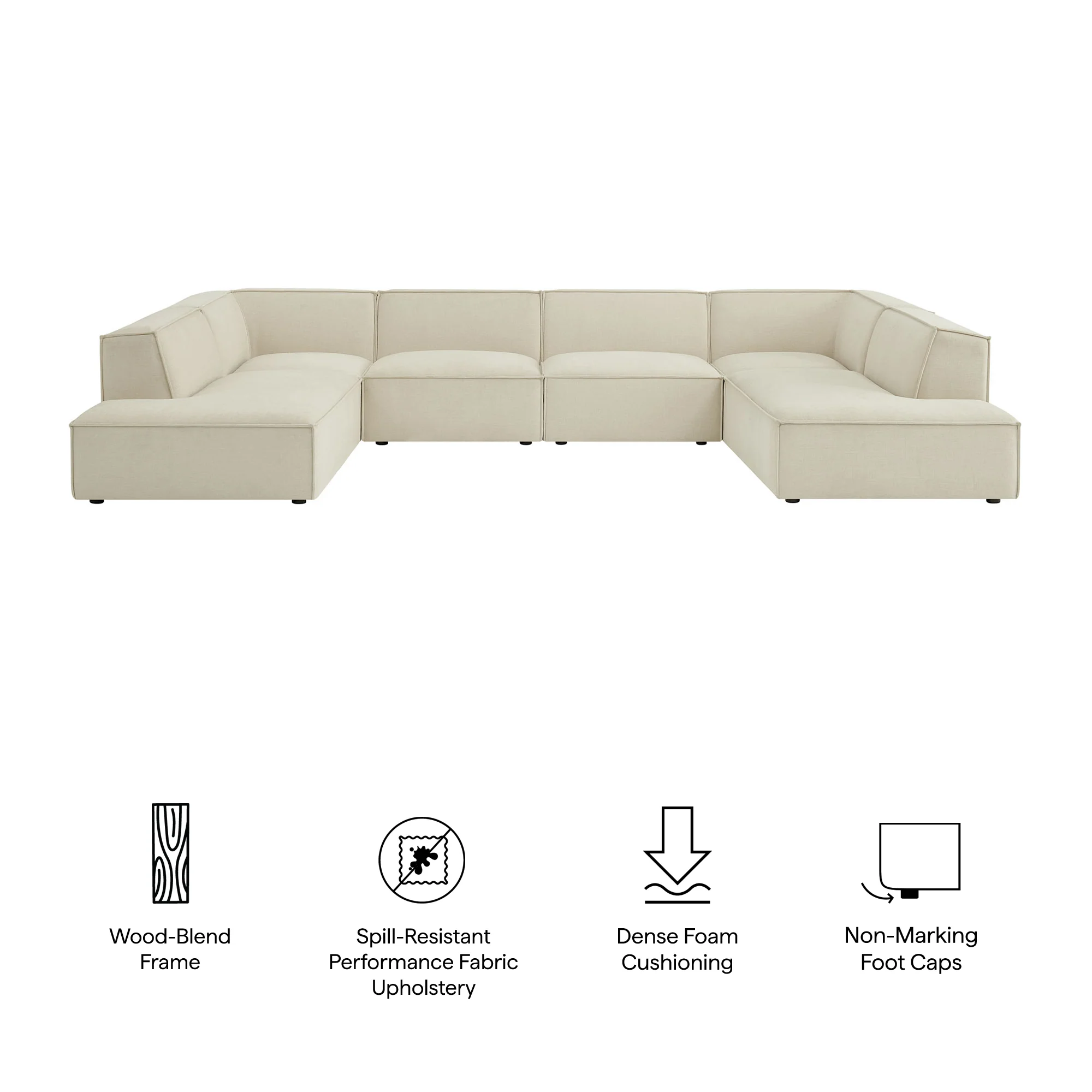 Restore 6-Piece Performance Fabric Upholstered U-Shaped Sectional Sofa by Modway - Image 7