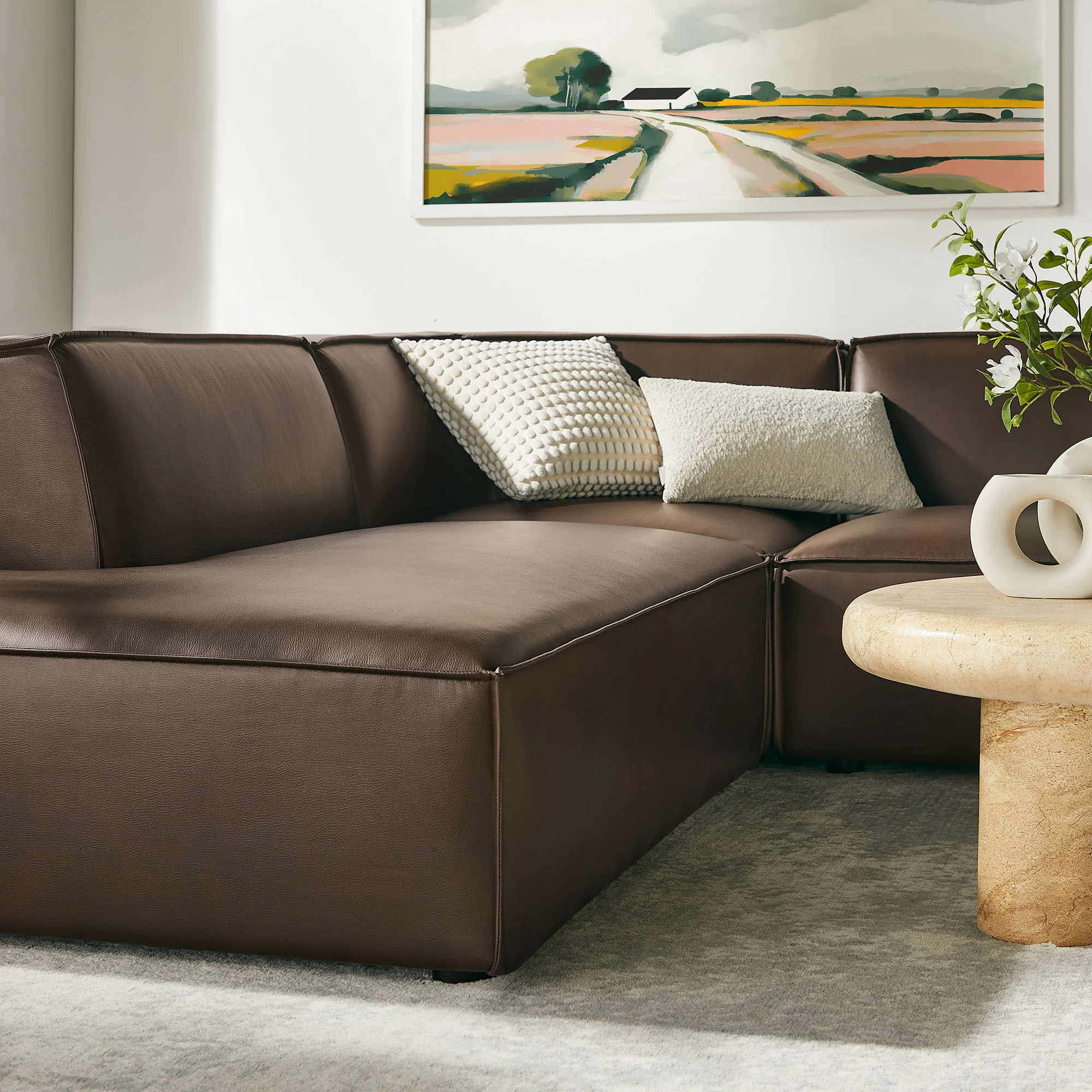Restore 6-Piece Vegan Leather U-Shaped Armless Sectional Sofa by Modway - Image 6