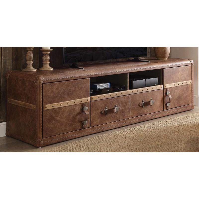 Retro Brown Leather Tv Stand By Homeroots - Image 2