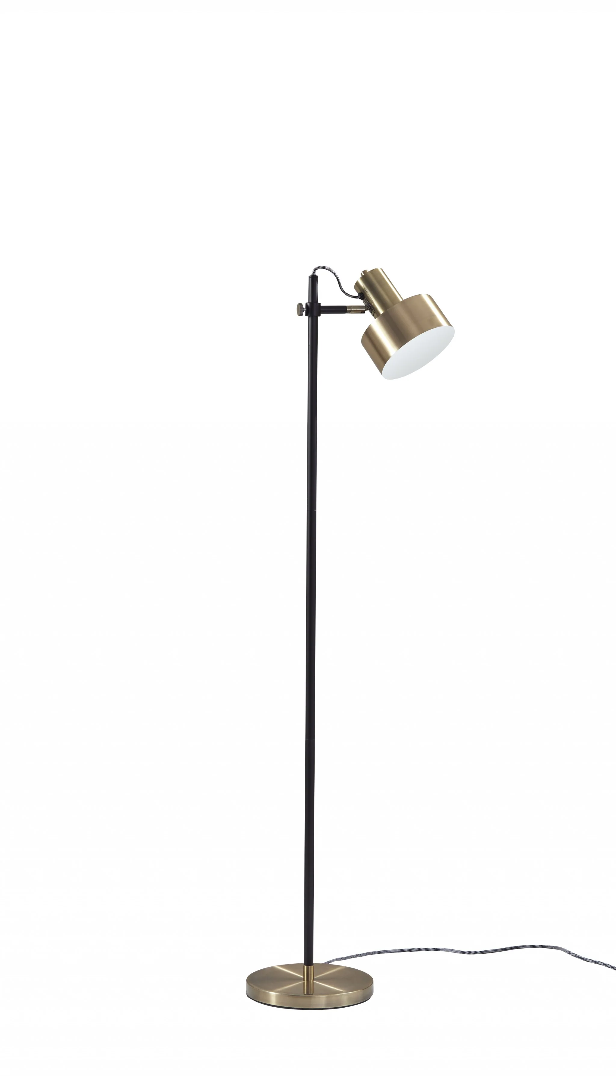 Retro Floor Lamp with Matte Black Pole and Adjustable Jumbo Antique Brass Metal Shade By Homeroots - Image 2