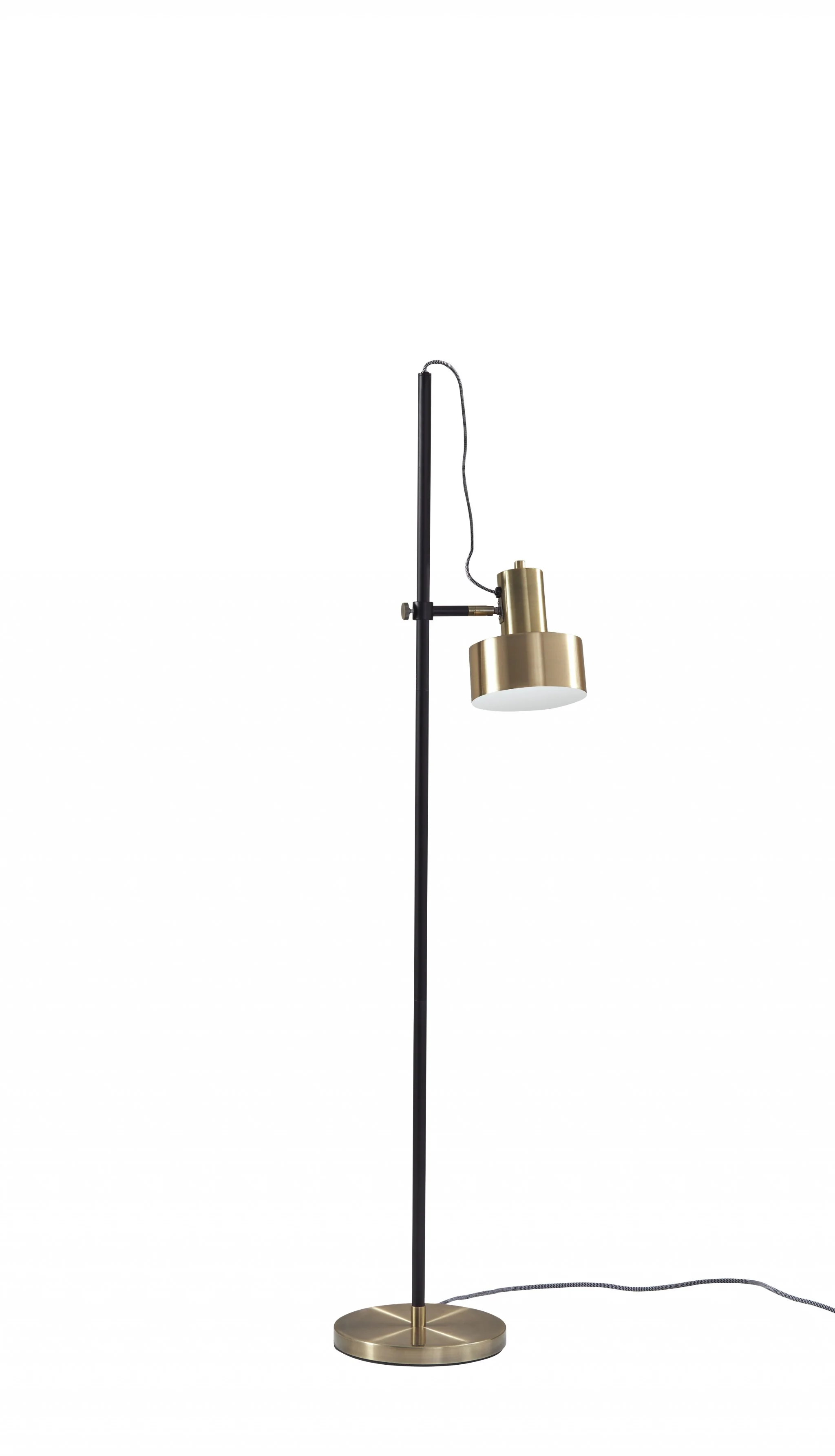 Retro Floor Lamp with Matte Black Pole and Adjustable Jumbo Antique Brass Metal Shade By Homeroots - Image 4