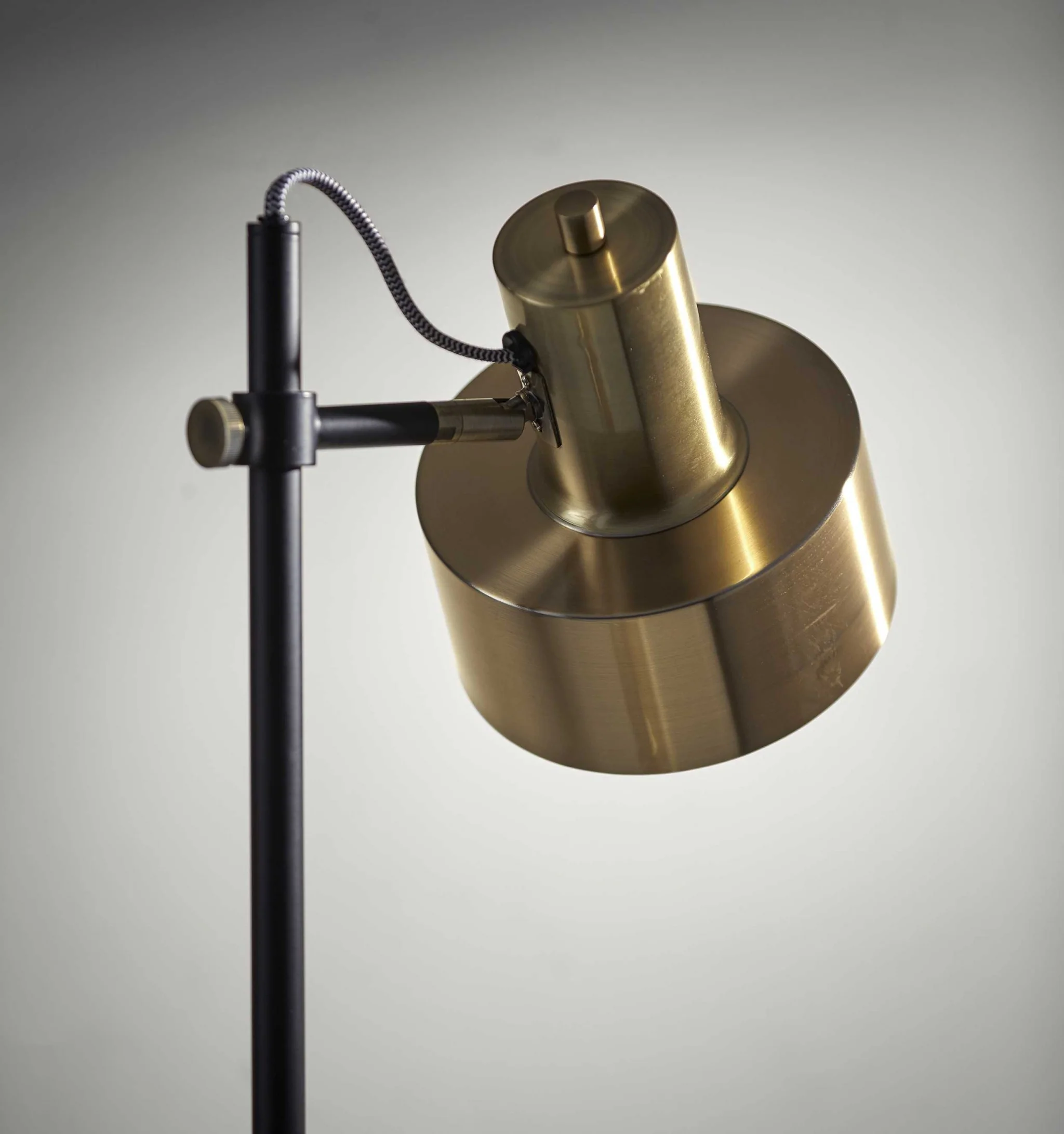 Retro Floor Lamp with Matte Black Pole and Adjustable Jumbo Antique Brass Metal Shade By Homeroots - Image 5