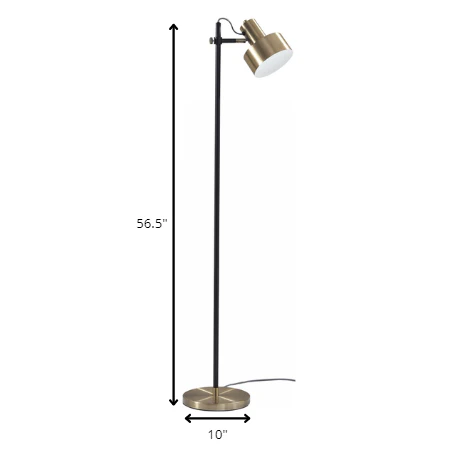 Retro Floor Lamp with Matte Black Pole and Adjustable Jumbo Antique Brass Metal Shade By Homeroots - Image 6