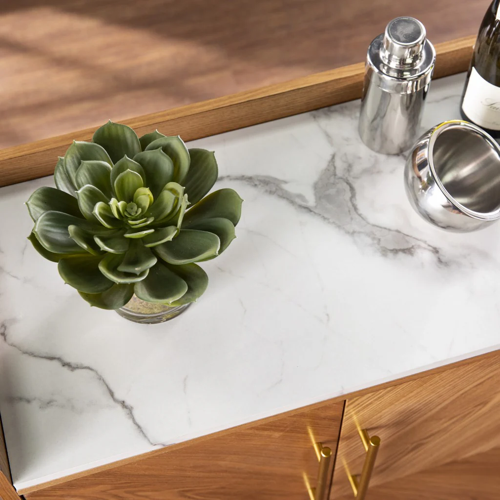 Retro Gold Natural And Faux Marble Wine Cabinet By Homeroots - Image 2