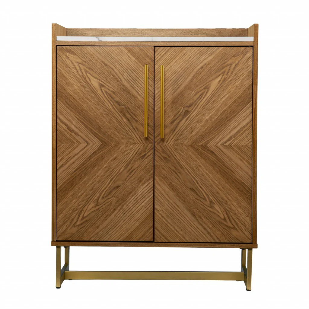 Retro Gold Natural And Faux Marble Wine Cabinet By Homeroots - Image 4