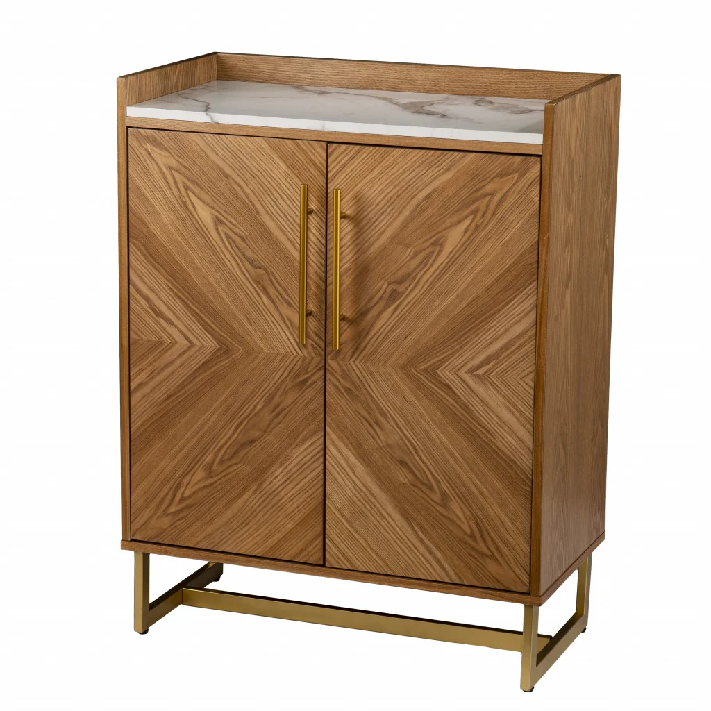 Retro Gold Natural And Faux Marble Wine Cabinet By Homeroots - Image 5