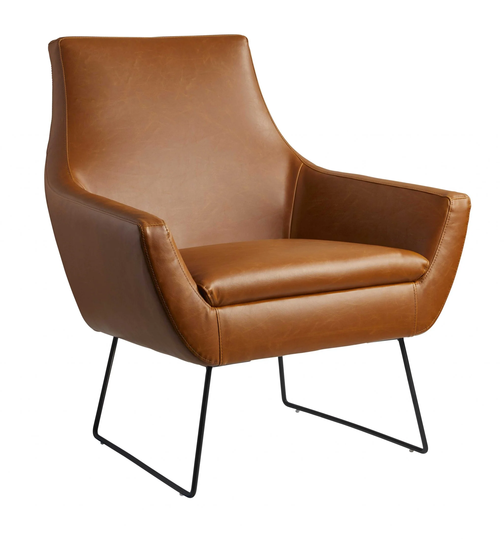 Retro Mod Distressed Camel Faux Leather Arm Chair By Homeroots - Image 3