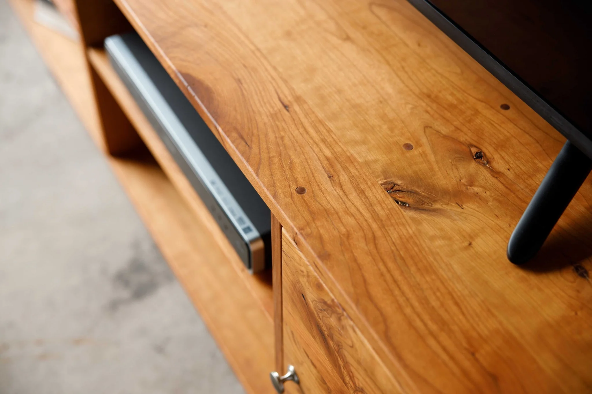 Retro Warm Natural Cherry And Steel TV Stand and Media Center By Homeroots - Image 3