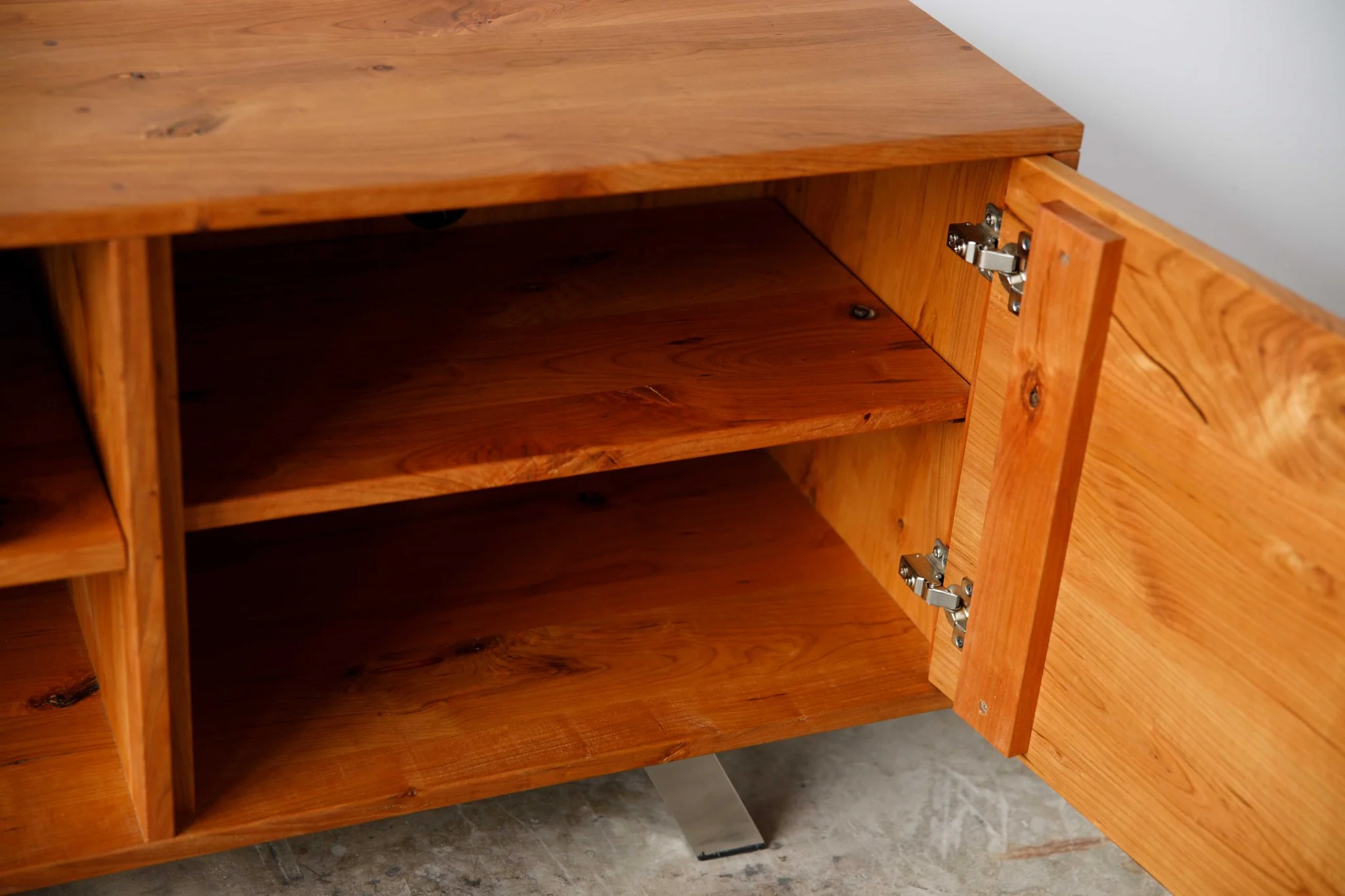 Retro Warm Natural Cherry And Steel TV Stand and Media Center By Homeroots - Image 4