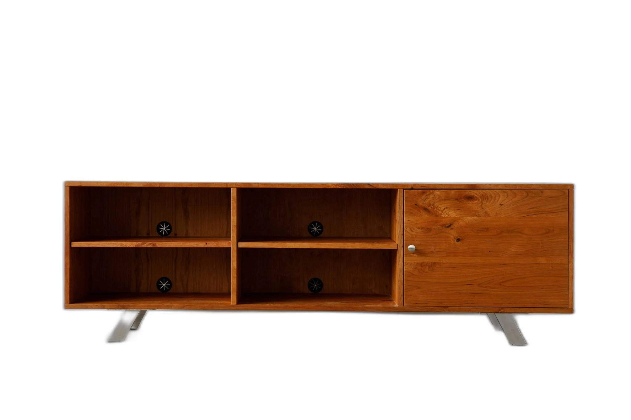 Retro Warm Natural Cherry And Steel TV Stand and Media Center By Homeroots - Image 6