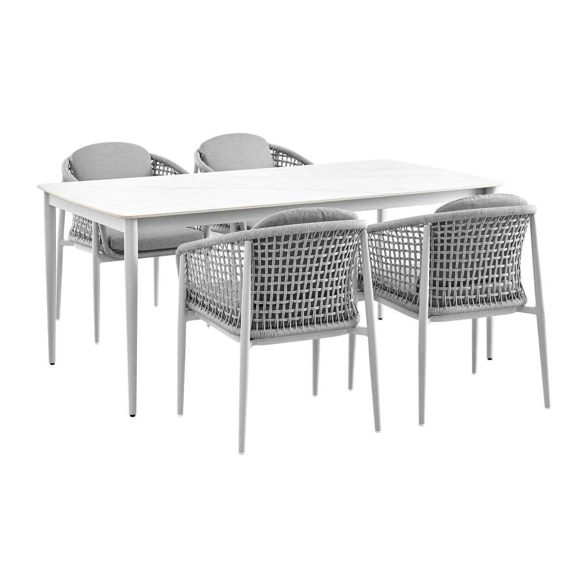 Rhodes Outdoor Patio 5 Piece Dining Set in Aluminum with Sintered Stone and Gray Cushions By Armen Living - Image 2