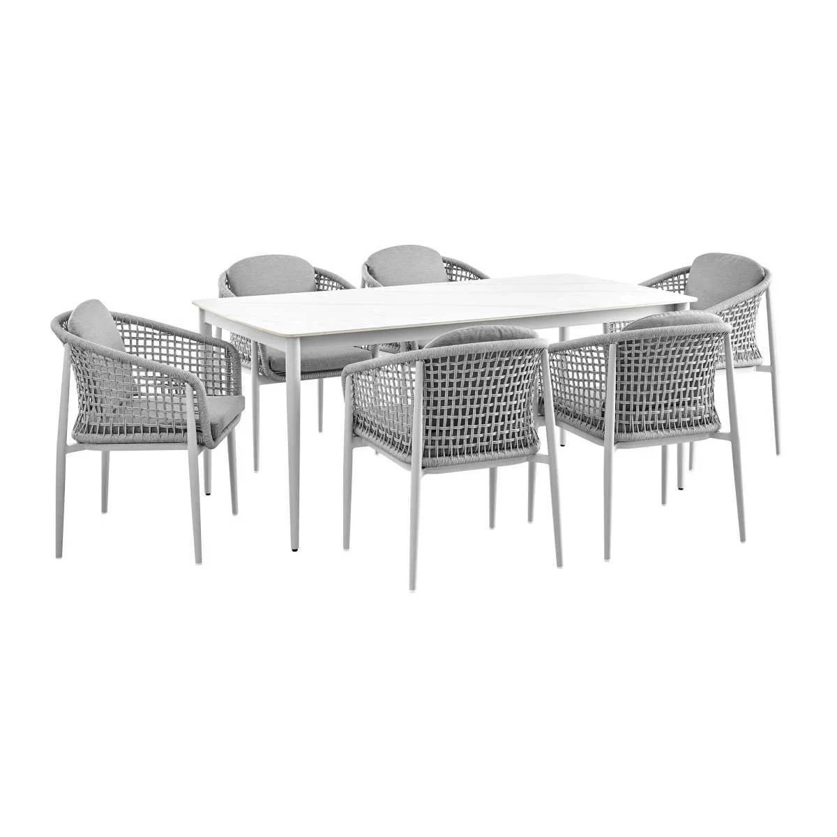 Rhodes Outdoor Patio 7 Piece Dining Set in Aluminum with Sintered Stone and Gray Cushions By Armen Living - Image 2