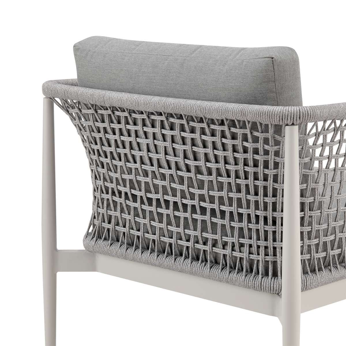 Rhodes Outdoor Patio Armchair in Aluminum with Light Gray Rope and Cushions By Armen Living - Image 5