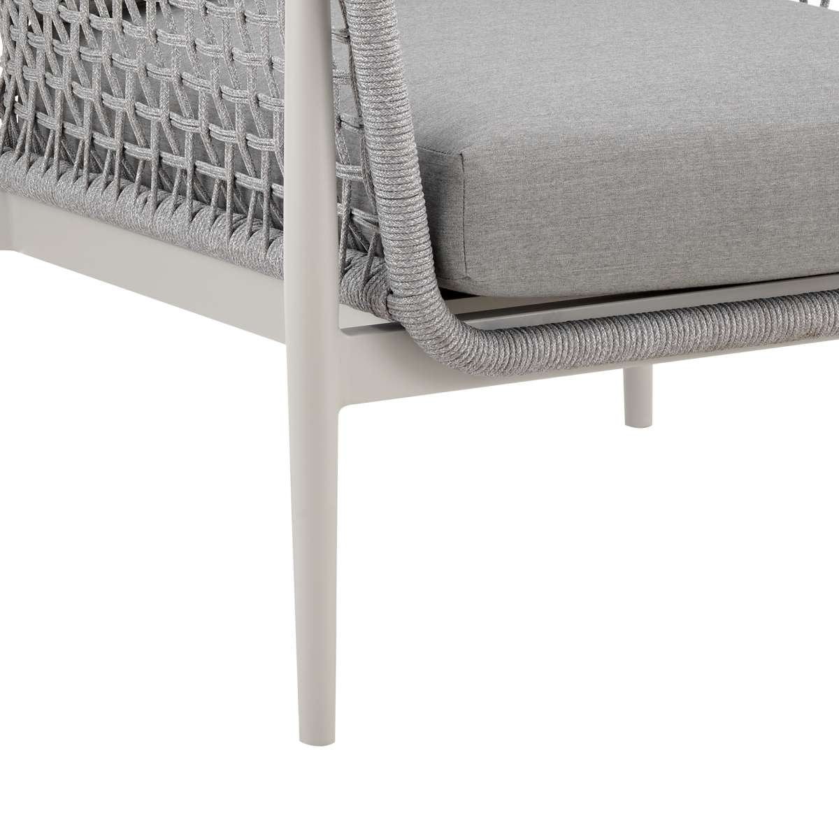 Rhodes Outdoor Patio Armchair in Aluminum with Light Gray Rope and Cushions By Armen Living - Image 7