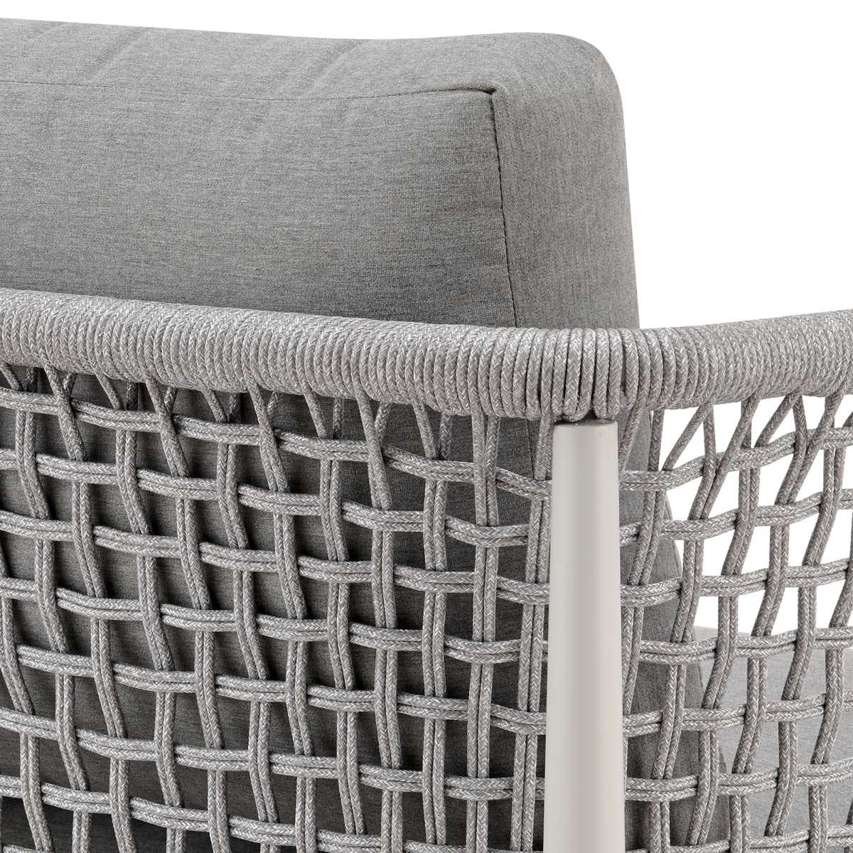 Rhodes Outdoor Patio Armchair in Aluminum with Light Gray Rope and Cushions By Armen Living - Image 9
