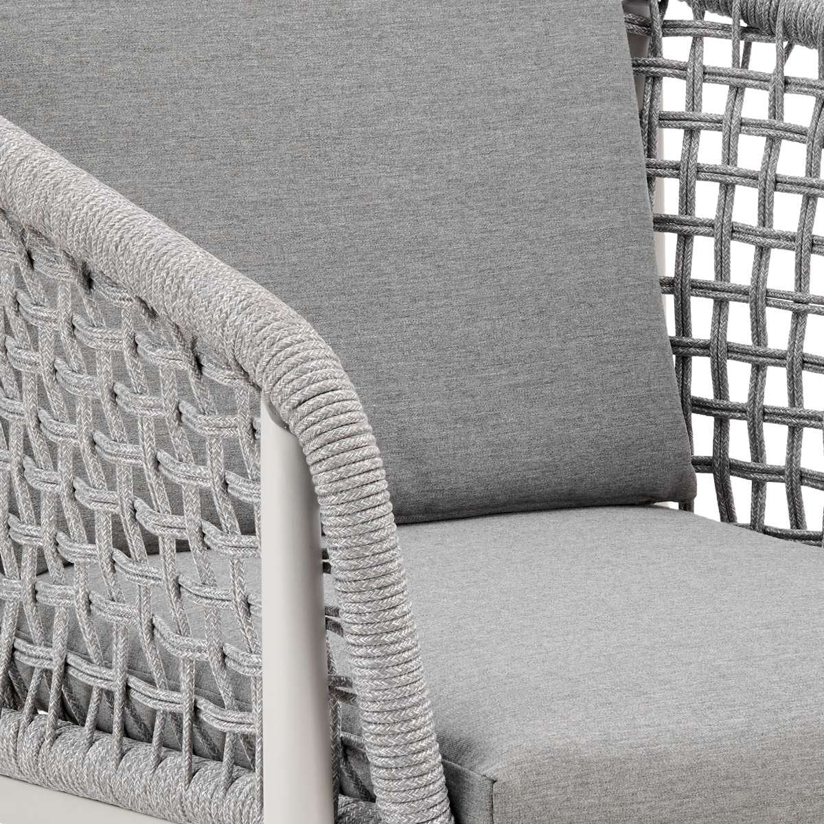 Rhodes Outdoor Patio Dining Chair in Aluminum with Light Gray Rope and Cushions - Set of 2 By Armen Living - Image 10