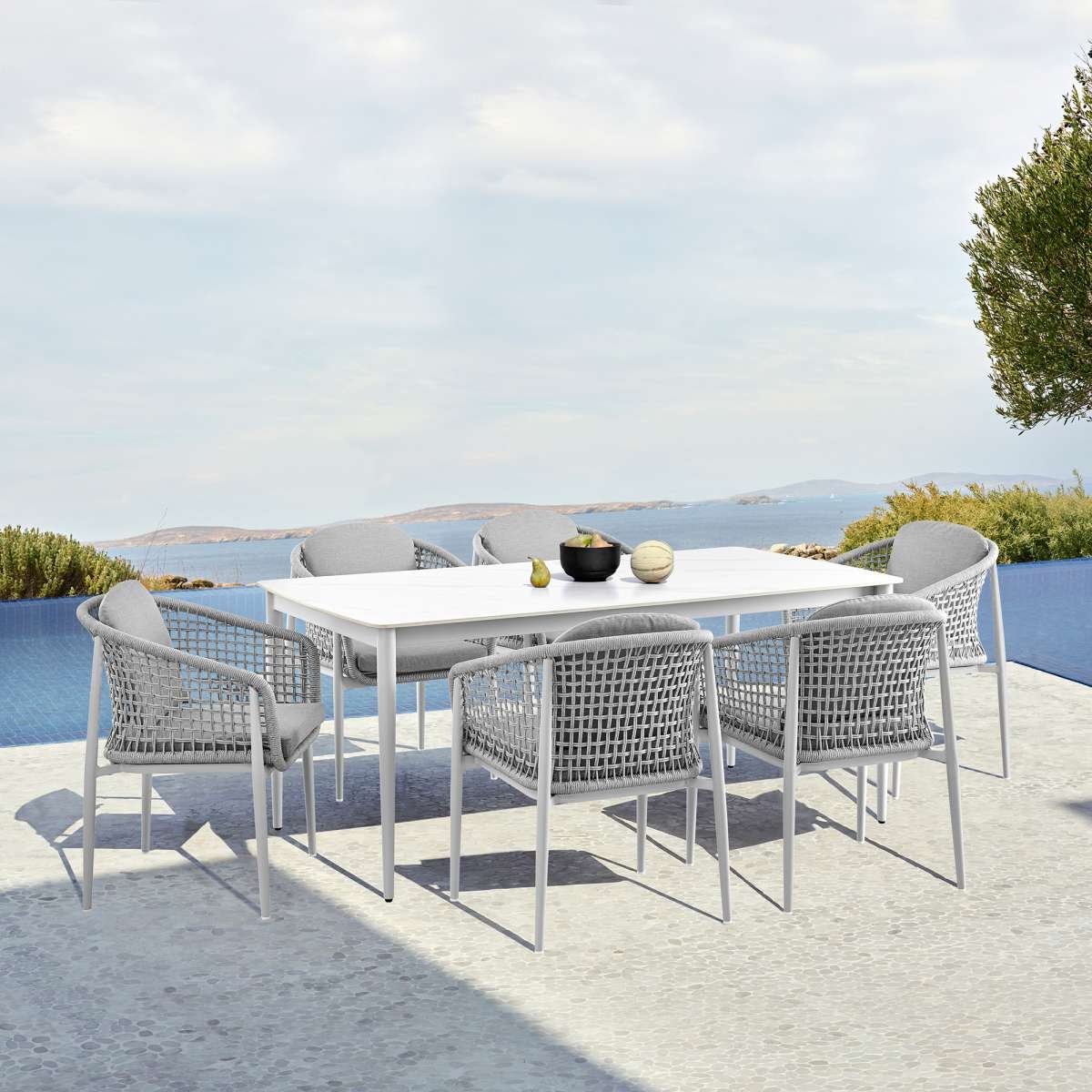 Rhodes Outdoor Patio Dining Chair in Aluminum with Light Gray Rope and Cushions - Set of 2 By Armen Living - Image 2
