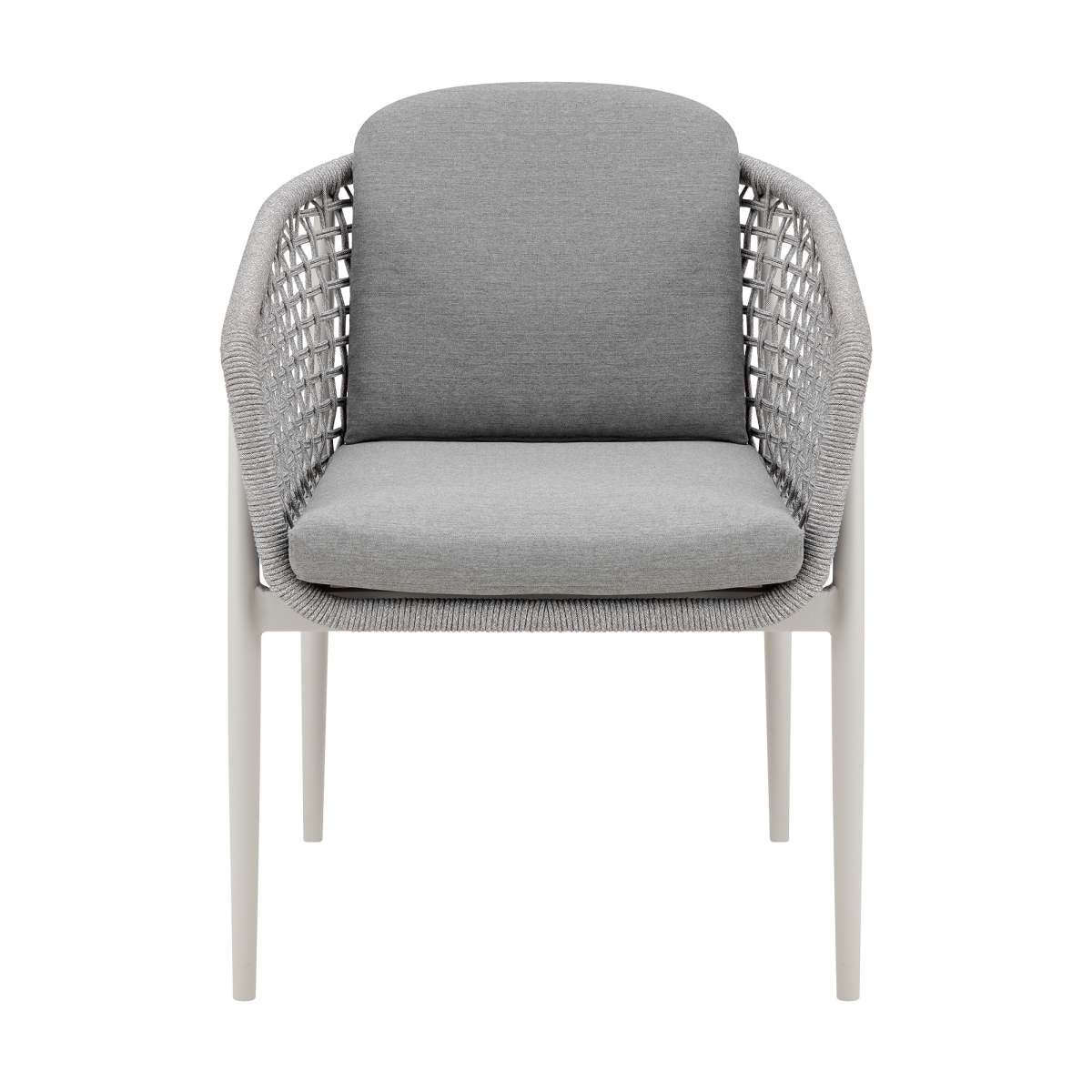 Rhodes Outdoor Patio Dining Chair in Aluminum with Light Gray Rope and Cushions - Set of 2 By Armen Living - Image 4