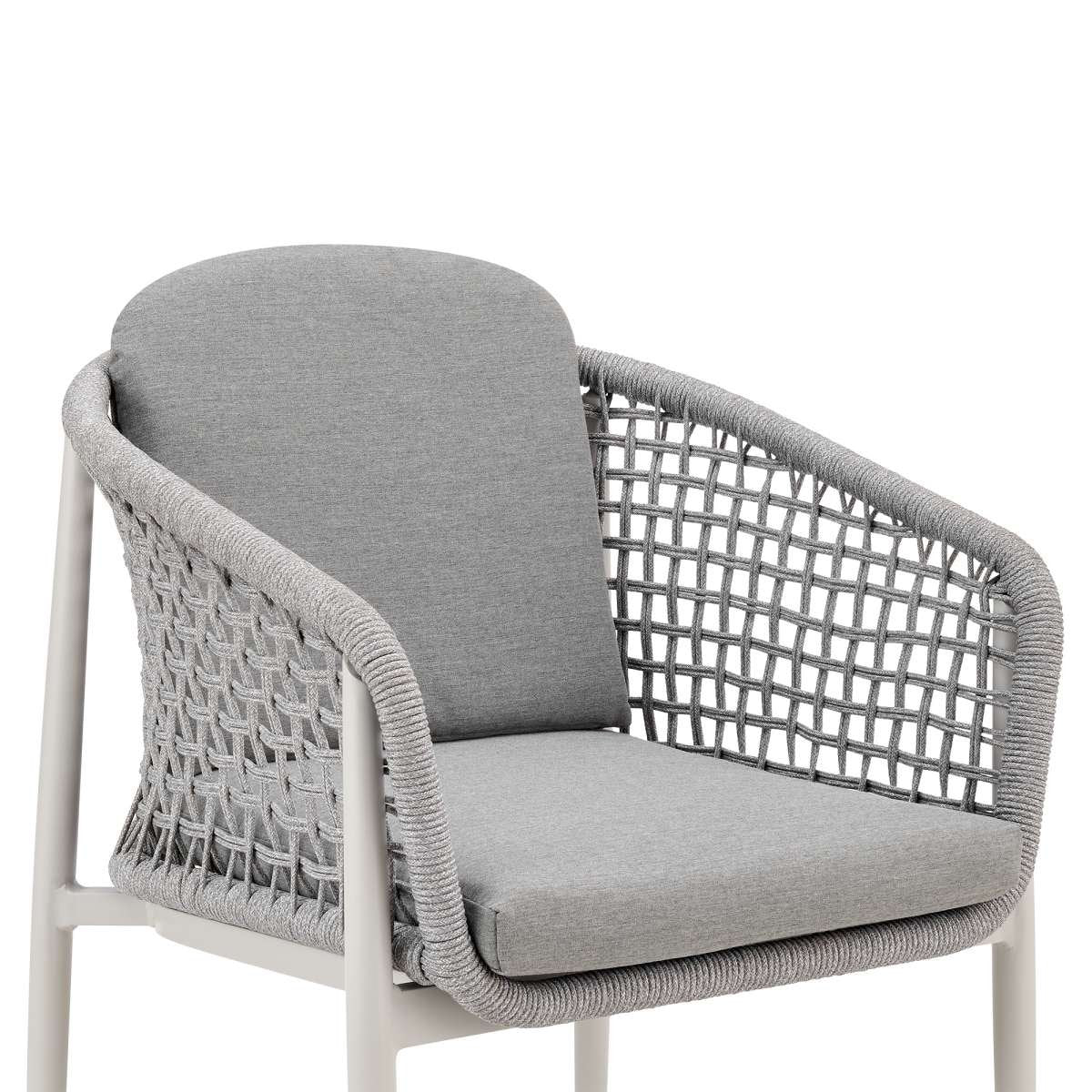 Rhodes Outdoor Patio Dining Chair in Aluminum with Light Gray Rope and Cushions - Set of 2 By Armen Living - Image 5