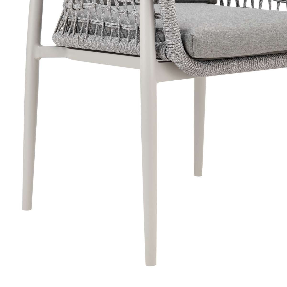 Rhodes Outdoor Patio Dining Chair in Aluminum with Light Gray Rope and Cushions - Set of 2 By Armen Living - Image 8