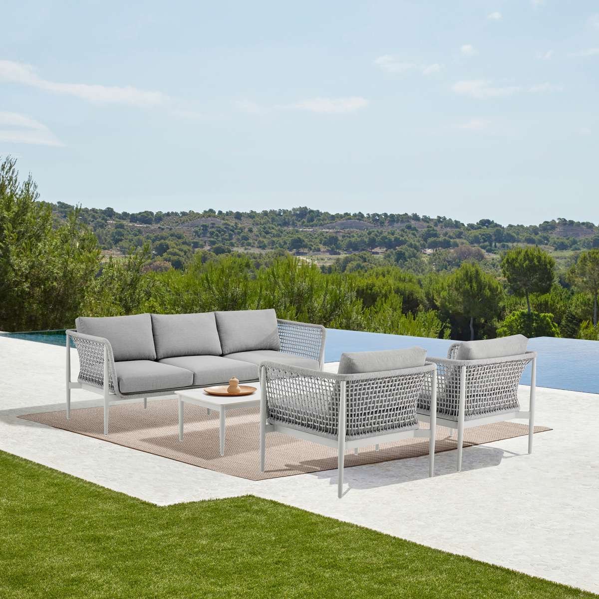 Rhodes Outdoor Patio Rectangular Coffee Table in Snowy Sintered Stone and Porcelain Finish By Armen Living - Image 2