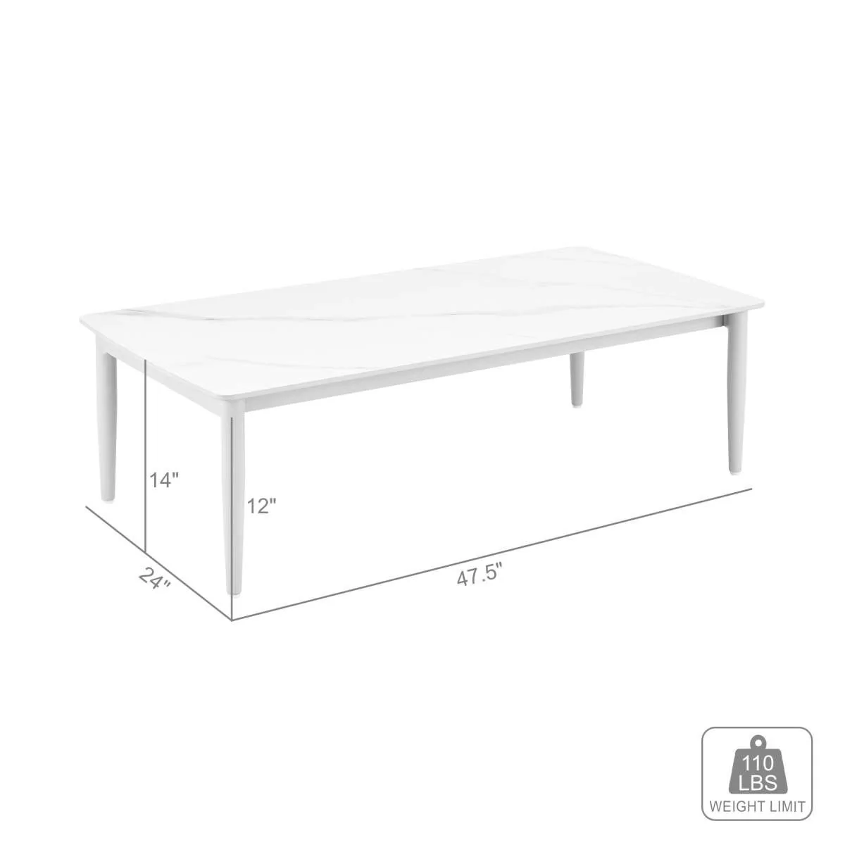 Rhodes Outdoor Patio Rectangular Coffee Table in Snowy Sintered Stone and Porcelain Finish By Armen Living - Image 6