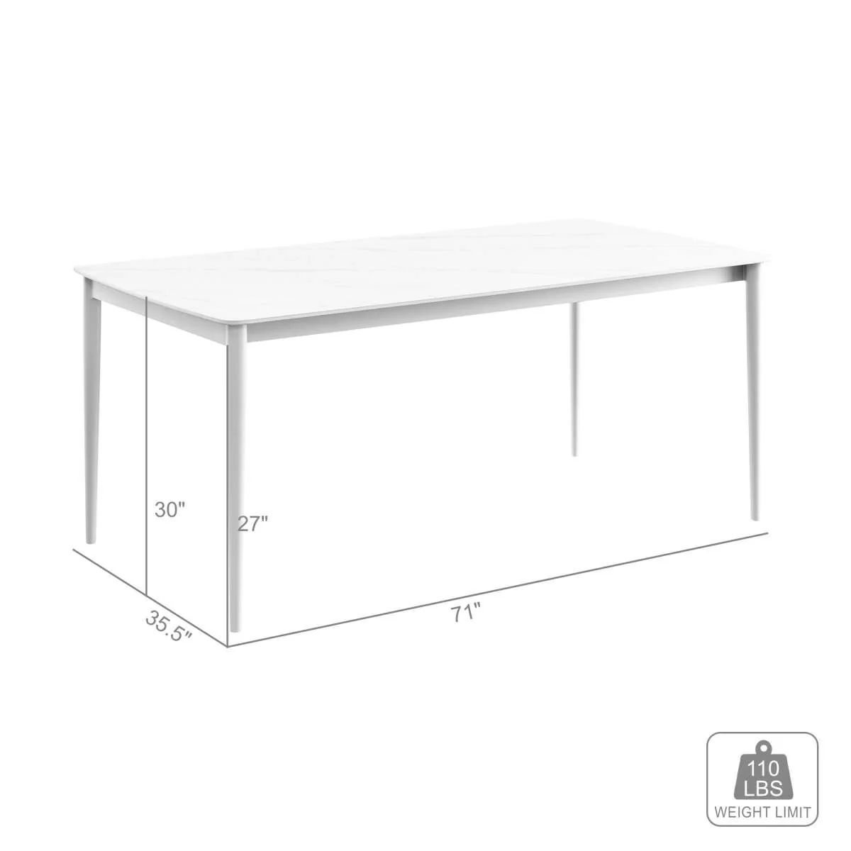 Rhodes Outdoor Patio Rectangular Dining Table in Snowy Sintered Stone and Porcelain Finish By Armen Living - Image 6