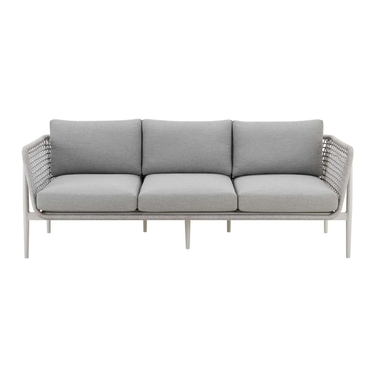 Rhodes Outdoor Patio Sofa in Aluminum with Light Gray Rope and Cushions By Armen Living - Image 3
