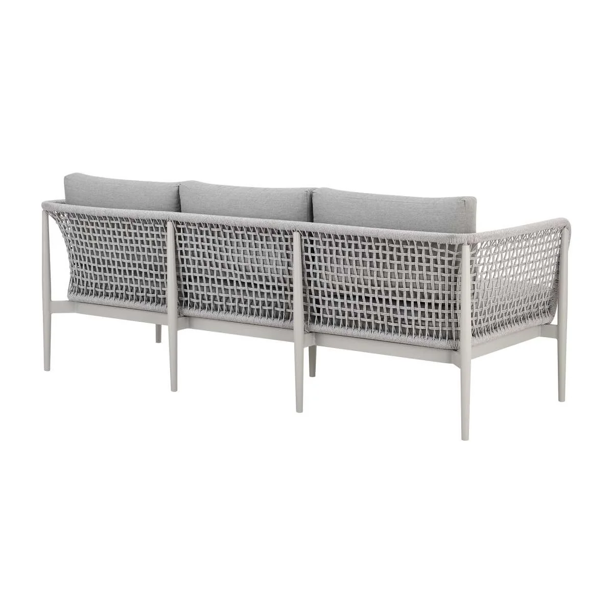 Rhodes Outdoor Patio Sofa in Aluminum with Light Gray Rope and Cushions By Armen Living - Image 4