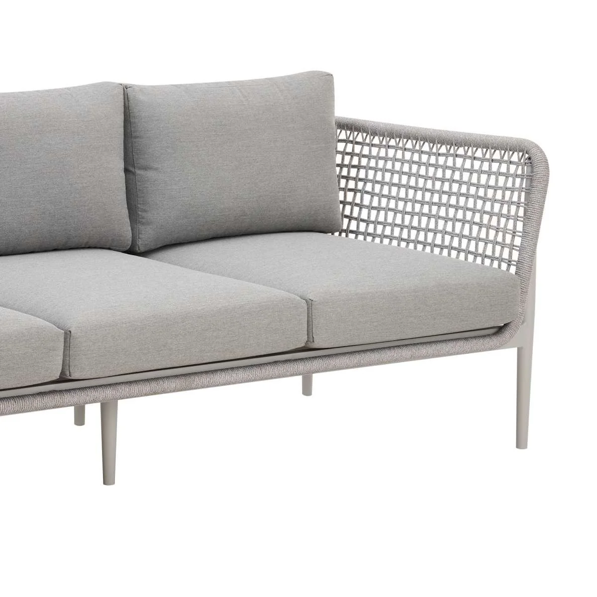Rhodes Outdoor Patio Sofa in Aluminum with Light Gray Rope and Cushions By Armen Living - Image 5