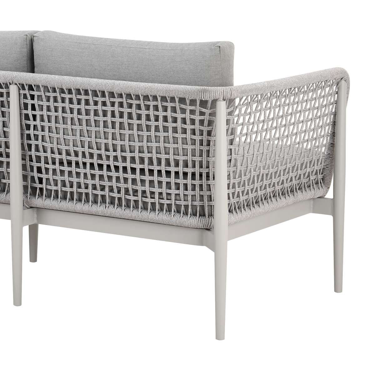 Rhodes Outdoor Patio Sofa in Aluminum with Light Gray Rope and Cushions By Armen Living - Image 6