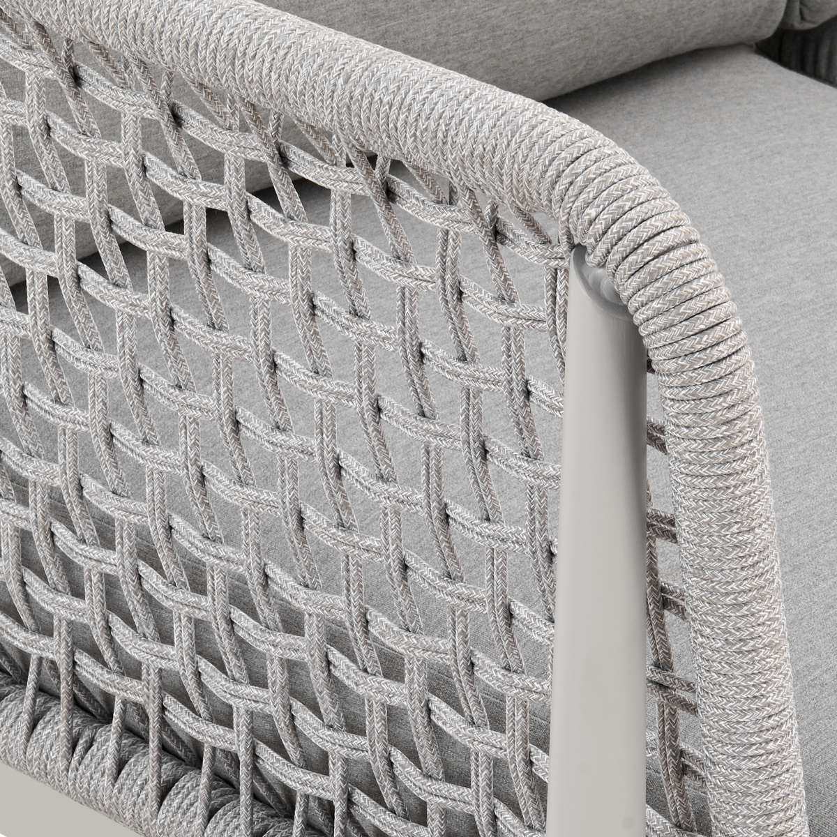 Rhodes Outdoor Patio Sofa in Aluminum with Light Gray Rope and Cushions By Armen Living - Image 7