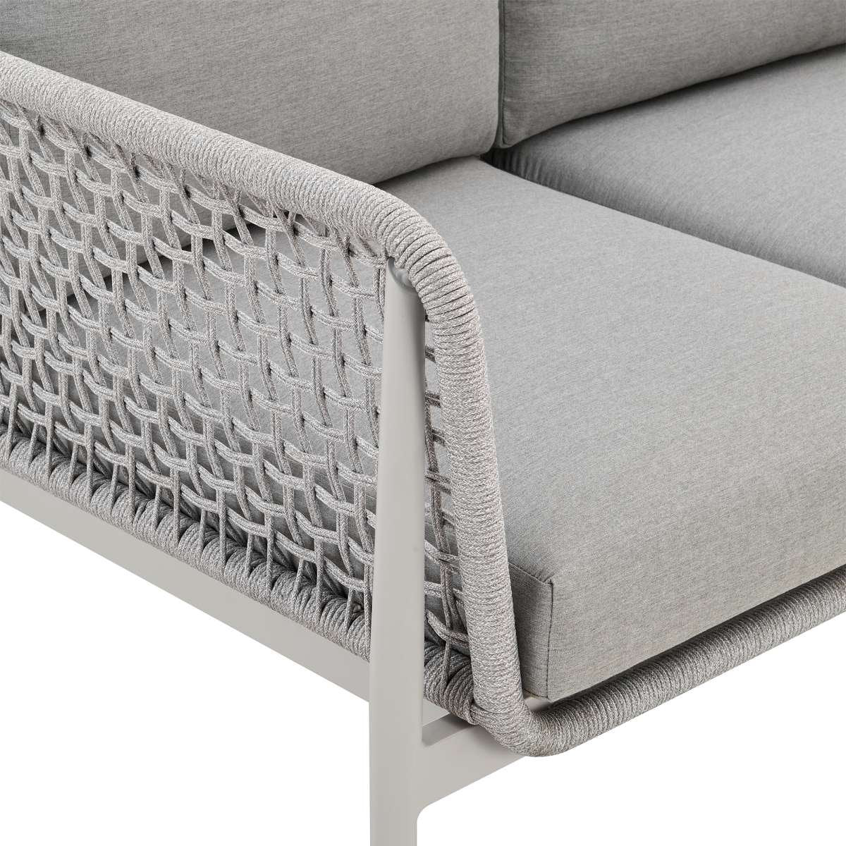 Rhodes Outdoor Patio Sofa in Aluminum with Light Gray Rope and Cushions By Armen Living - Image 9